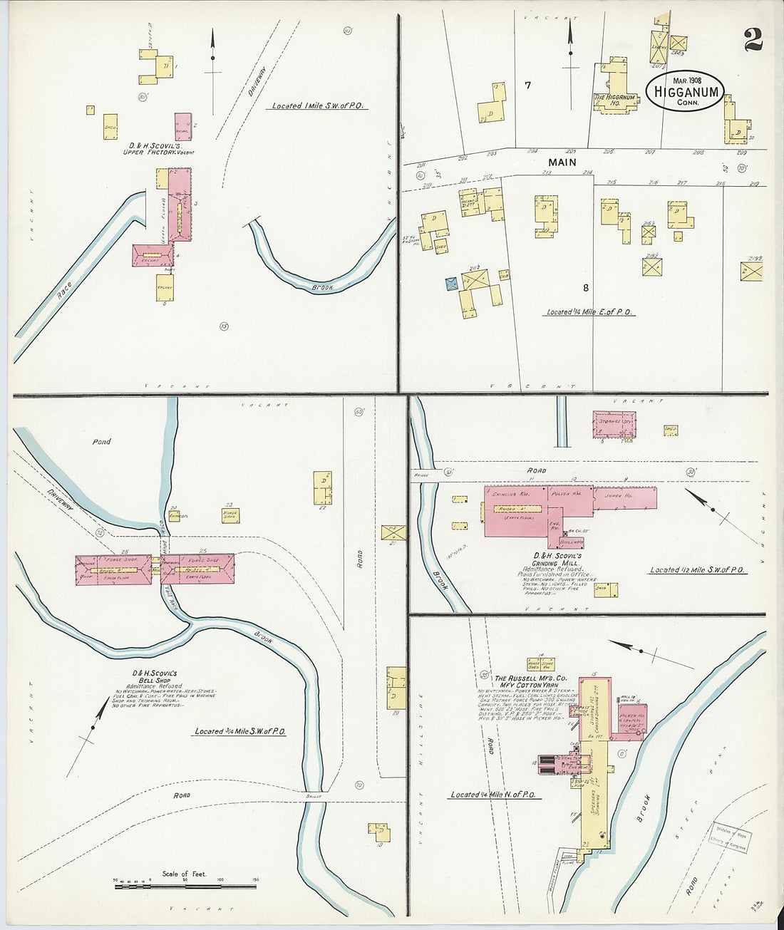 This old map of Higganum, Middlesex County, Connecticut was created by Sanborn Map Company in 1908
