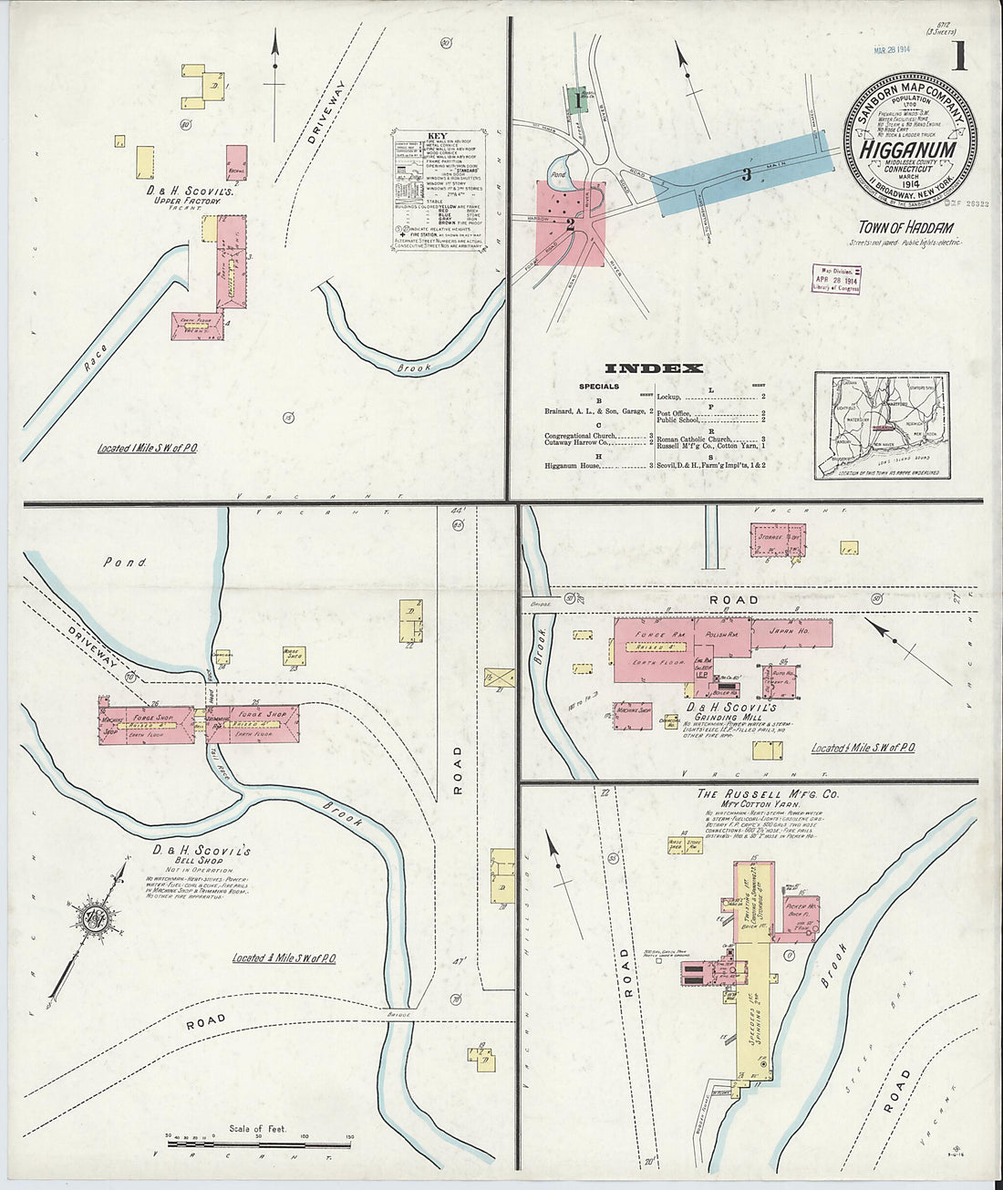 This old map of Higganum, Middlesex County, Connecticut was created by Sanborn Map Company in 1914