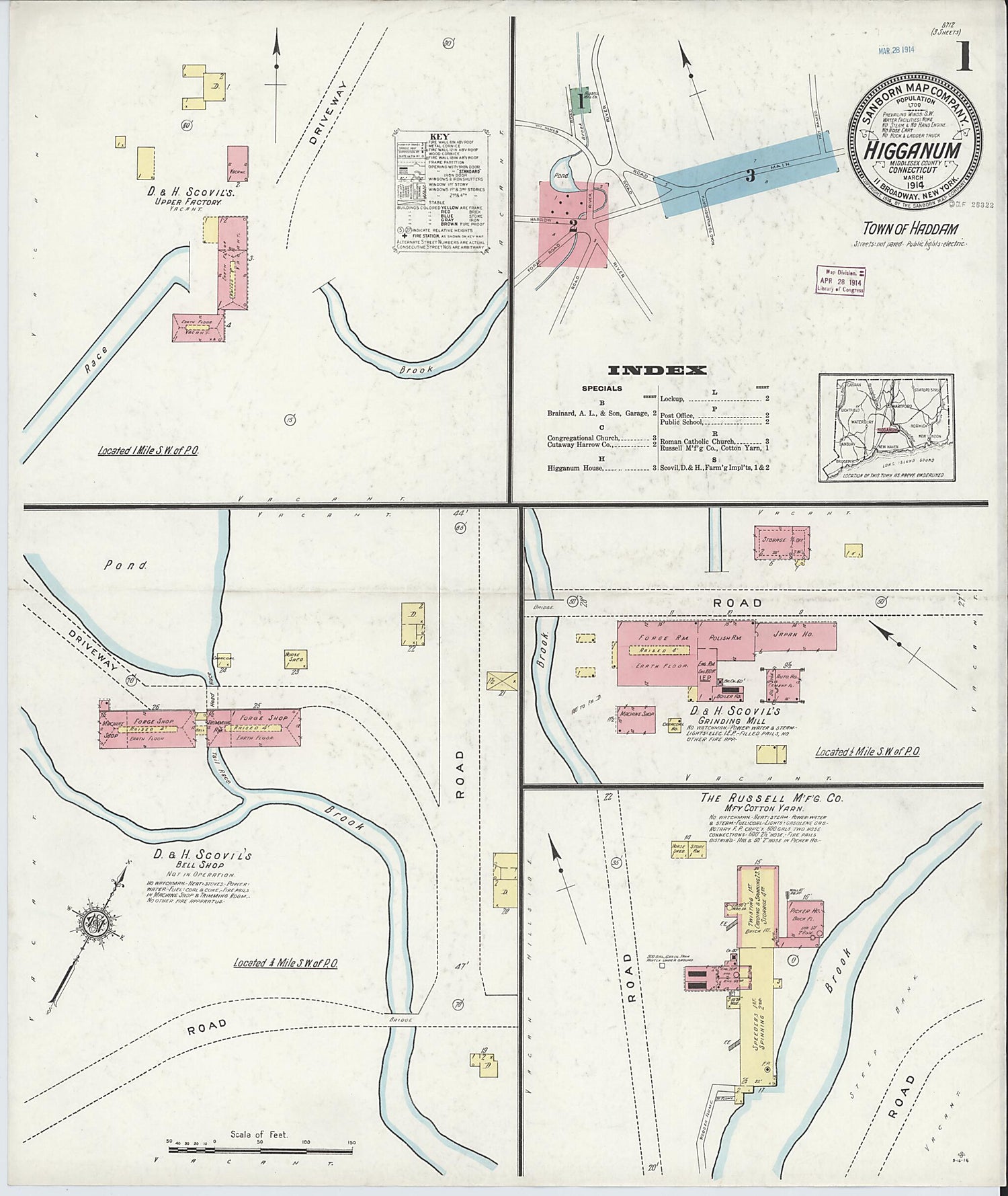 This old map of Higganum, Middlesex County, Connecticut was created by Sanborn Map Company in 1914