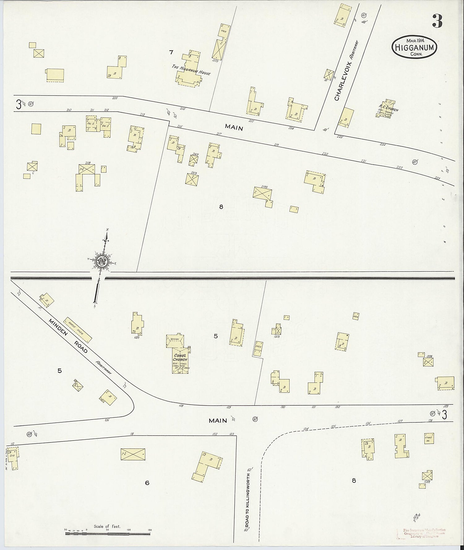 This old map of Higganum, Middlesex County, Connecticut was created by Sanborn Map Company in 1914