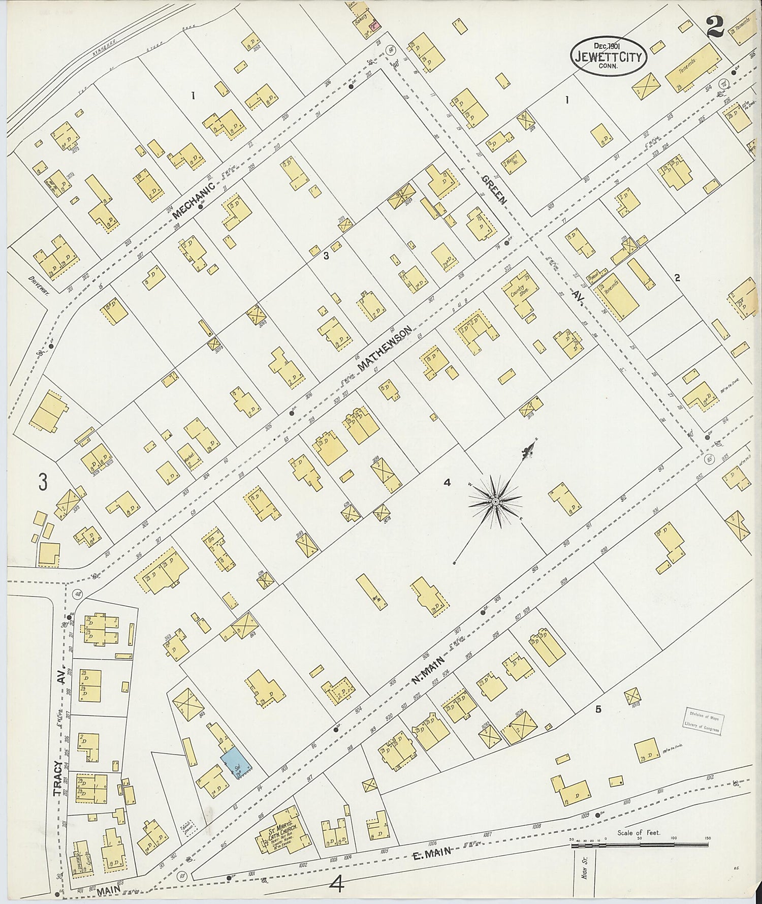 This old map of Jewett City, New London County, Connecticut was created by Sanborn Map Company in 1901
