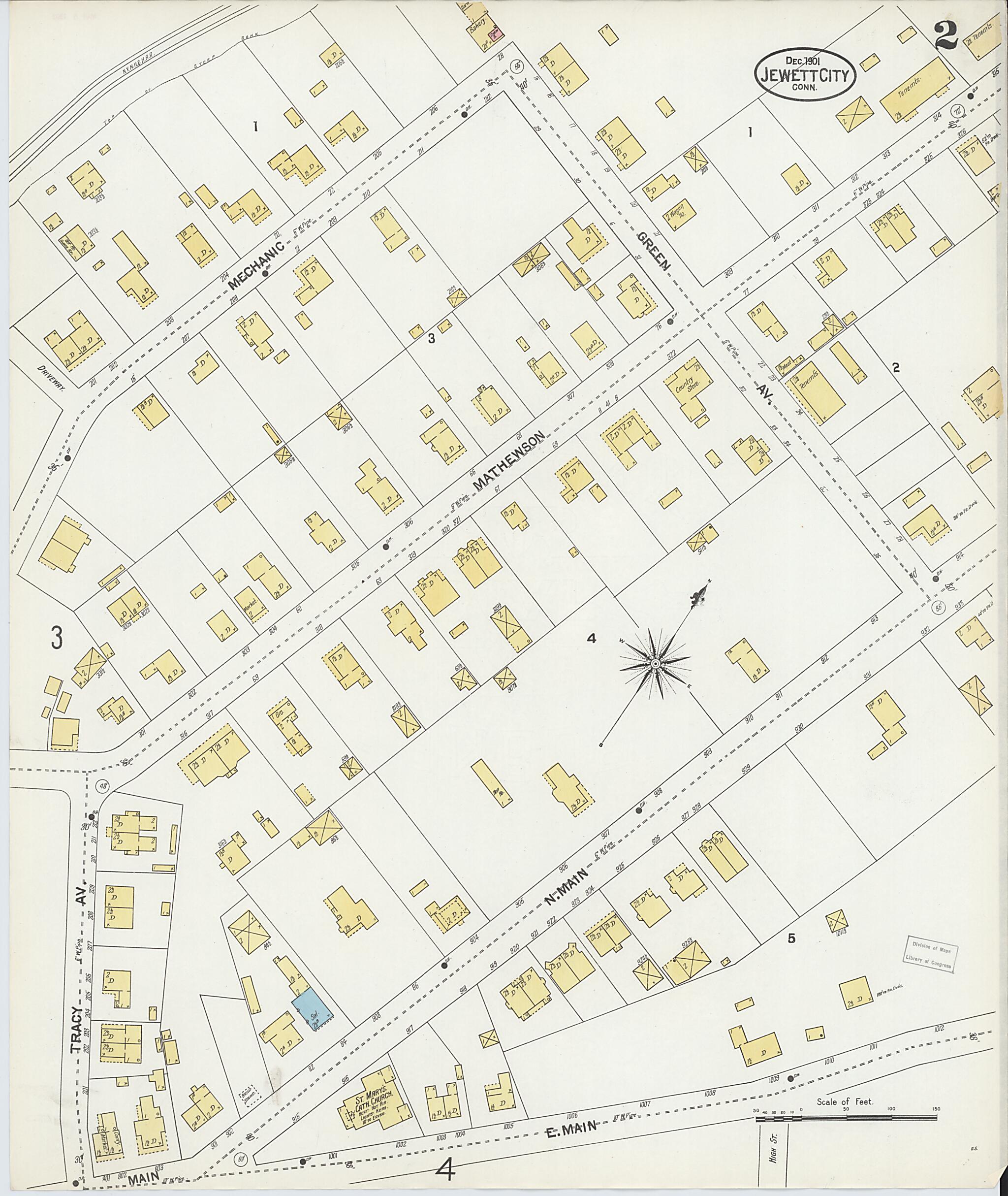 This old map of Jewett City, New London County, Connecticut was created by Sanborn Map Company in 1901