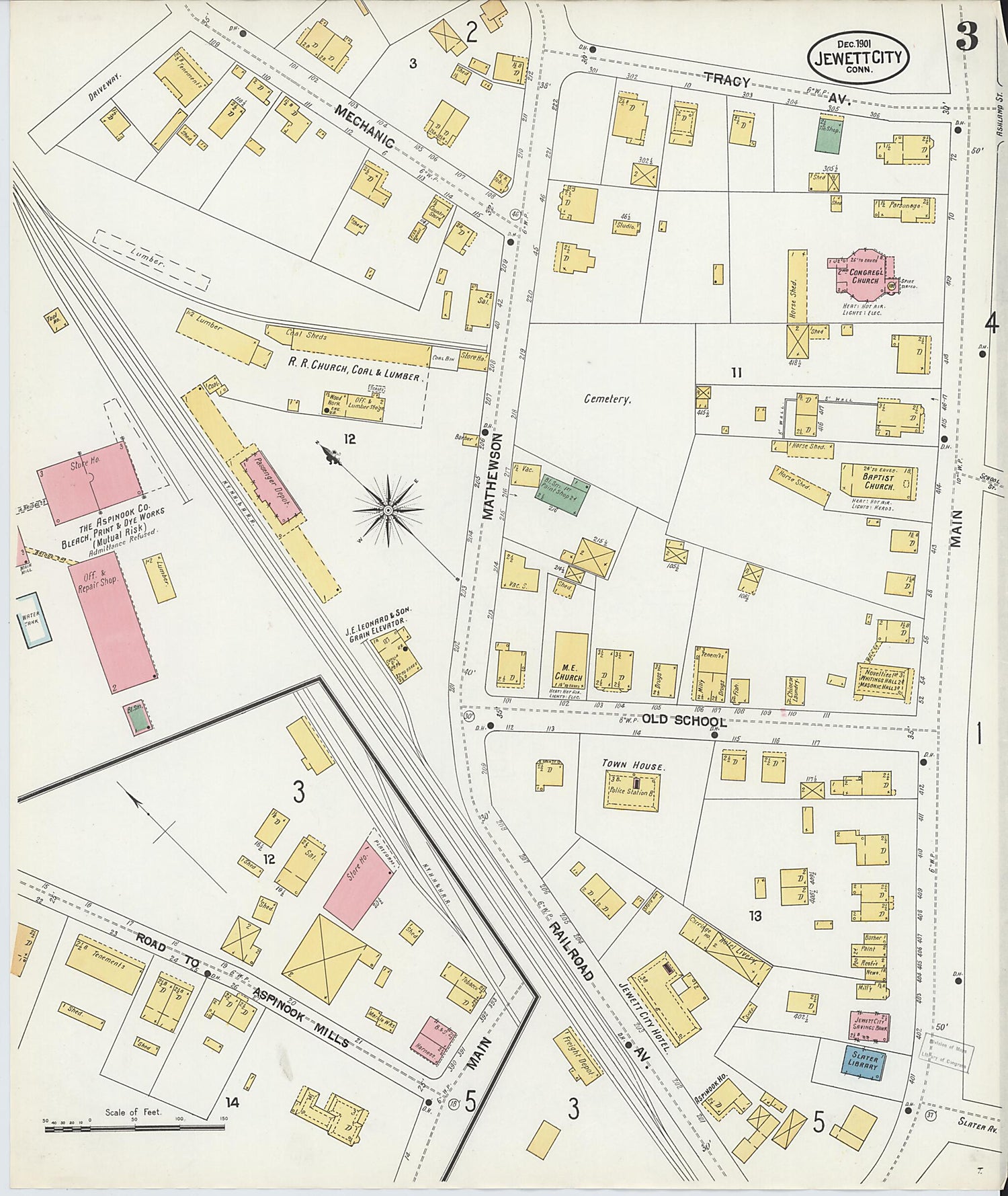 This old map of Jewett City, New London County, Connecticut was created by Sanborn Map Company in 1901