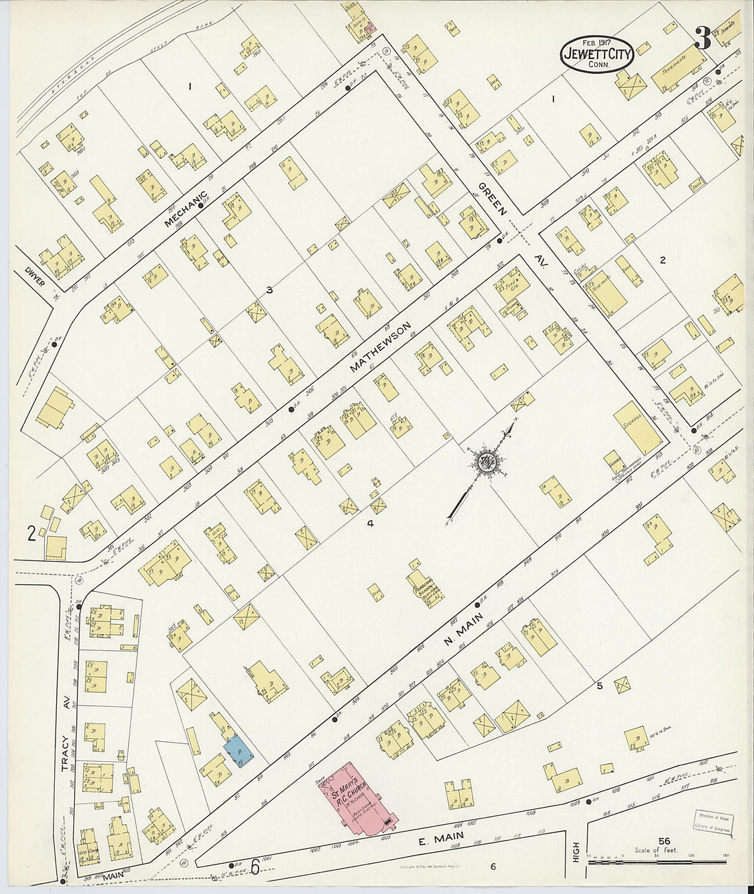 This old map of Jewett City, New London County, Connecticut was created by Sanborn Map Company in 1917