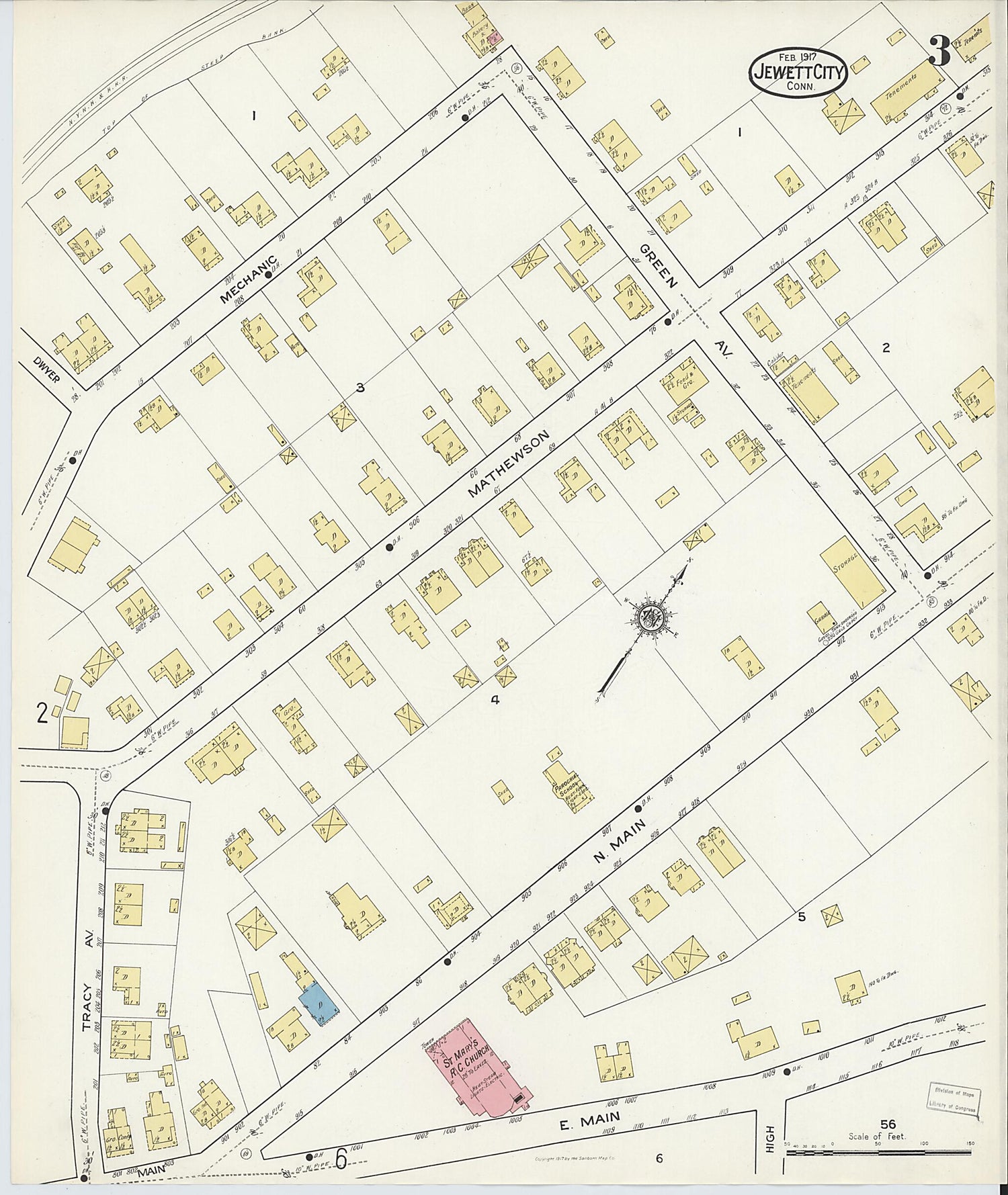 This old map of Jewett City, New London County, Connecticut was created by Sanborn Map Company in 1917
