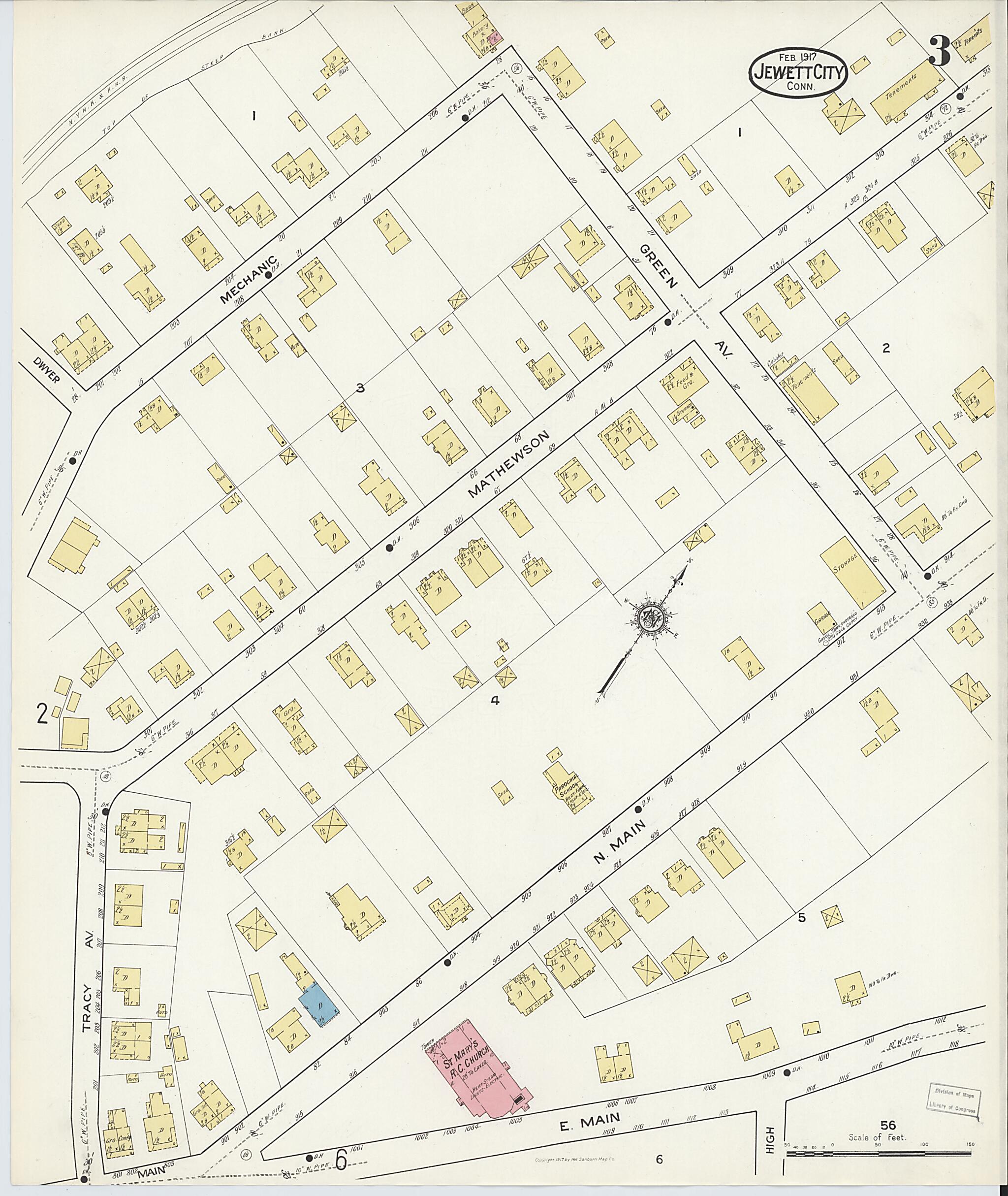 This old map of Jewett City, New London County, Connecticut was created by Sanborn Map Company in 1917