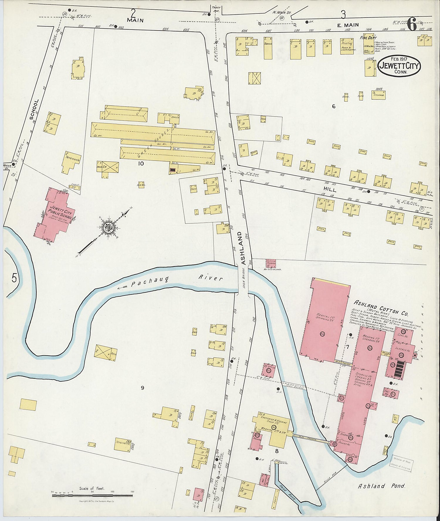 This old map of Jewett City, New London County, Connecticut was created by Sanborn Map Company in 1917