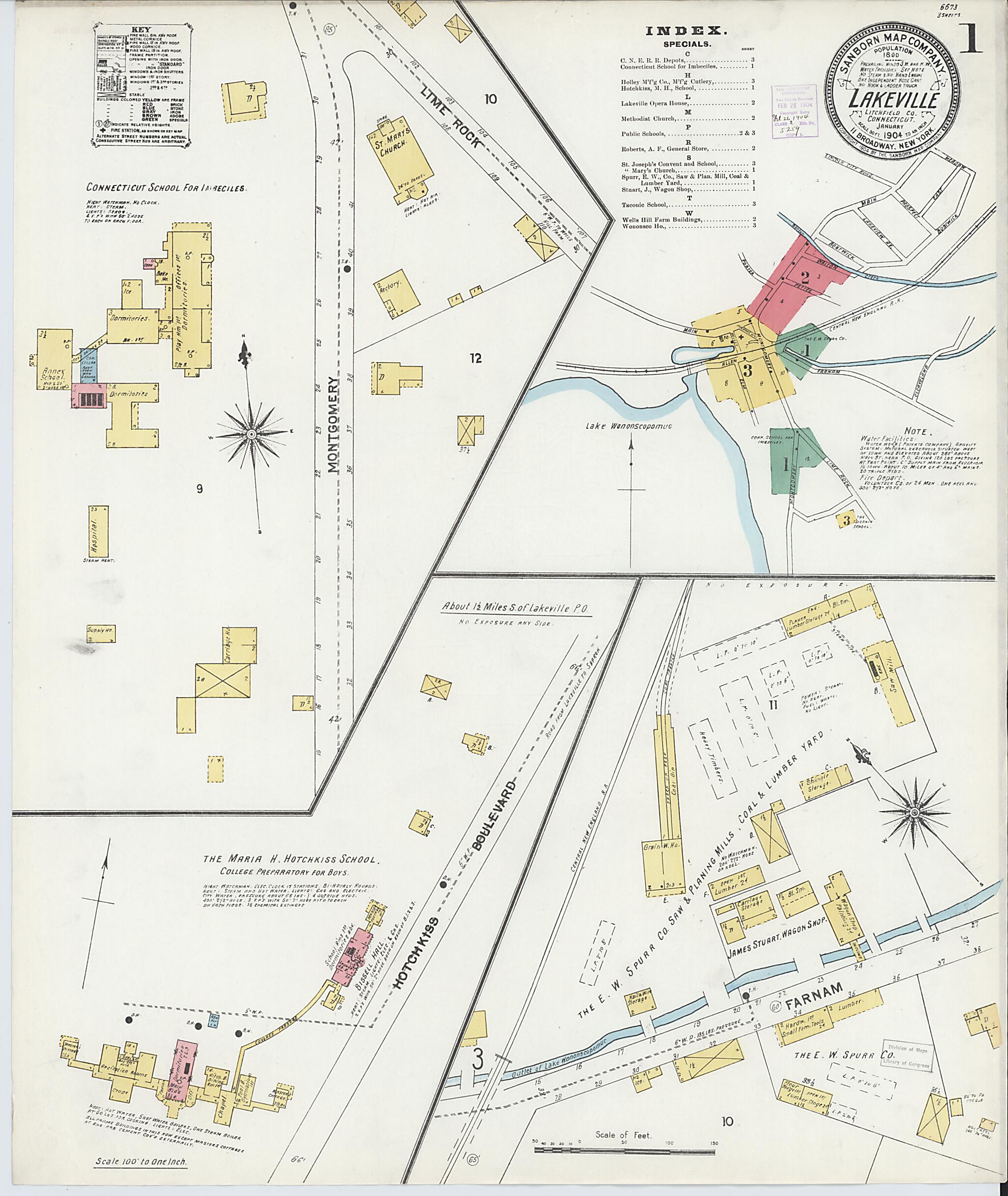 This old map of Lakeville, Litchfield County, Connecticut was created by Sanborn Map Company in 1904