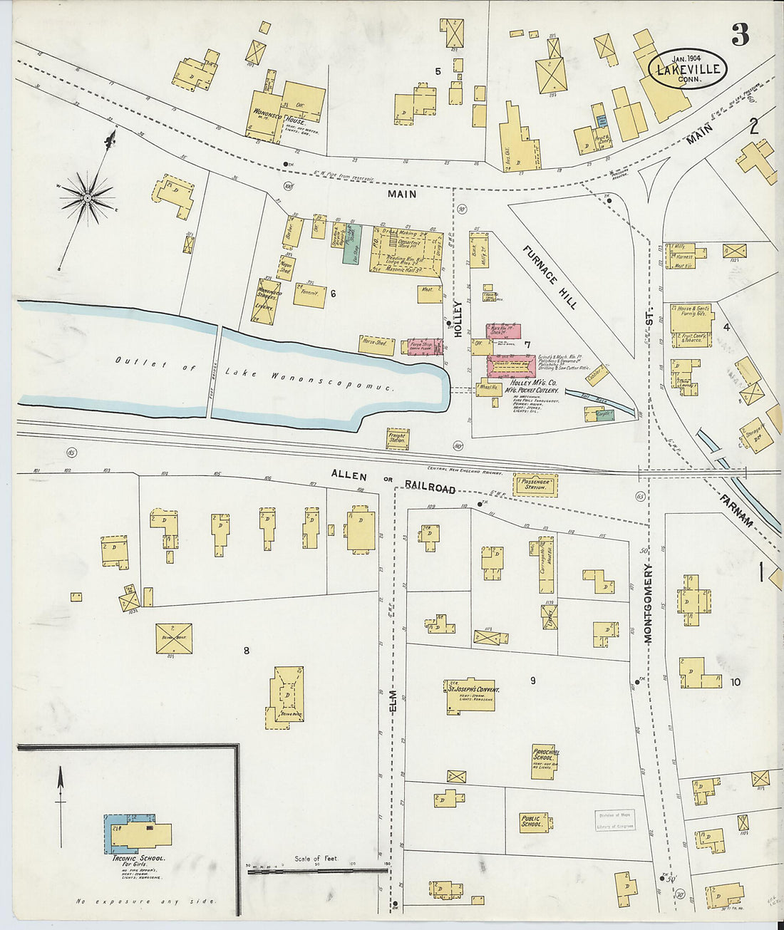 This old map of Lakeville, Litchfield County, Connecticut was created by Sanborn Map Company in 1904