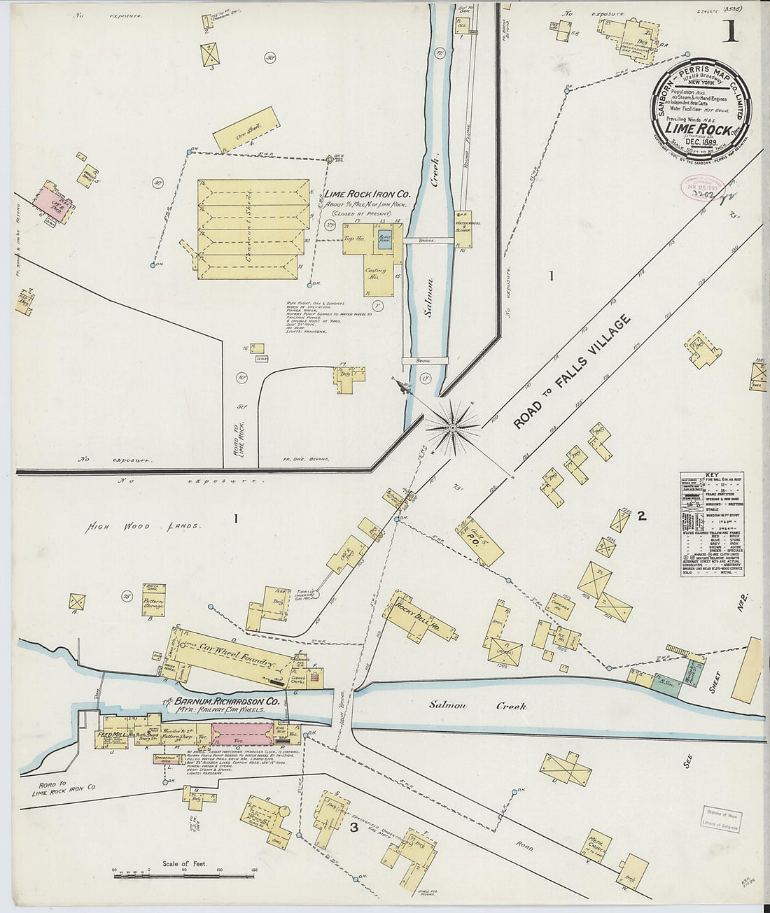 This old map of Lime Rock, Litchfield County, Connecticut was created by Sanborn Map Company in 1889
