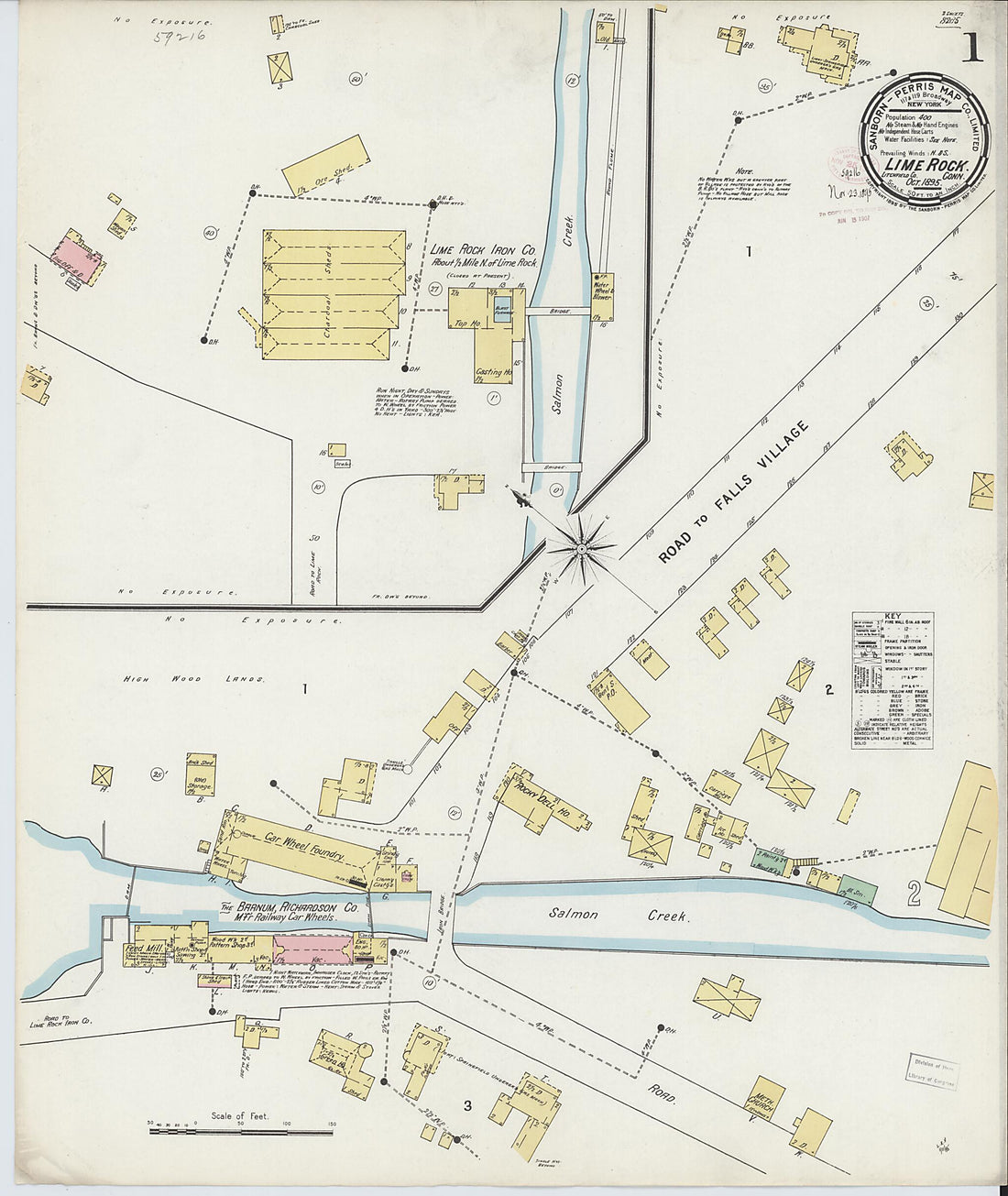 This old map of Lime Rock, Litchfield County, Connecticut was created by Sanborn Map Company in 1895
