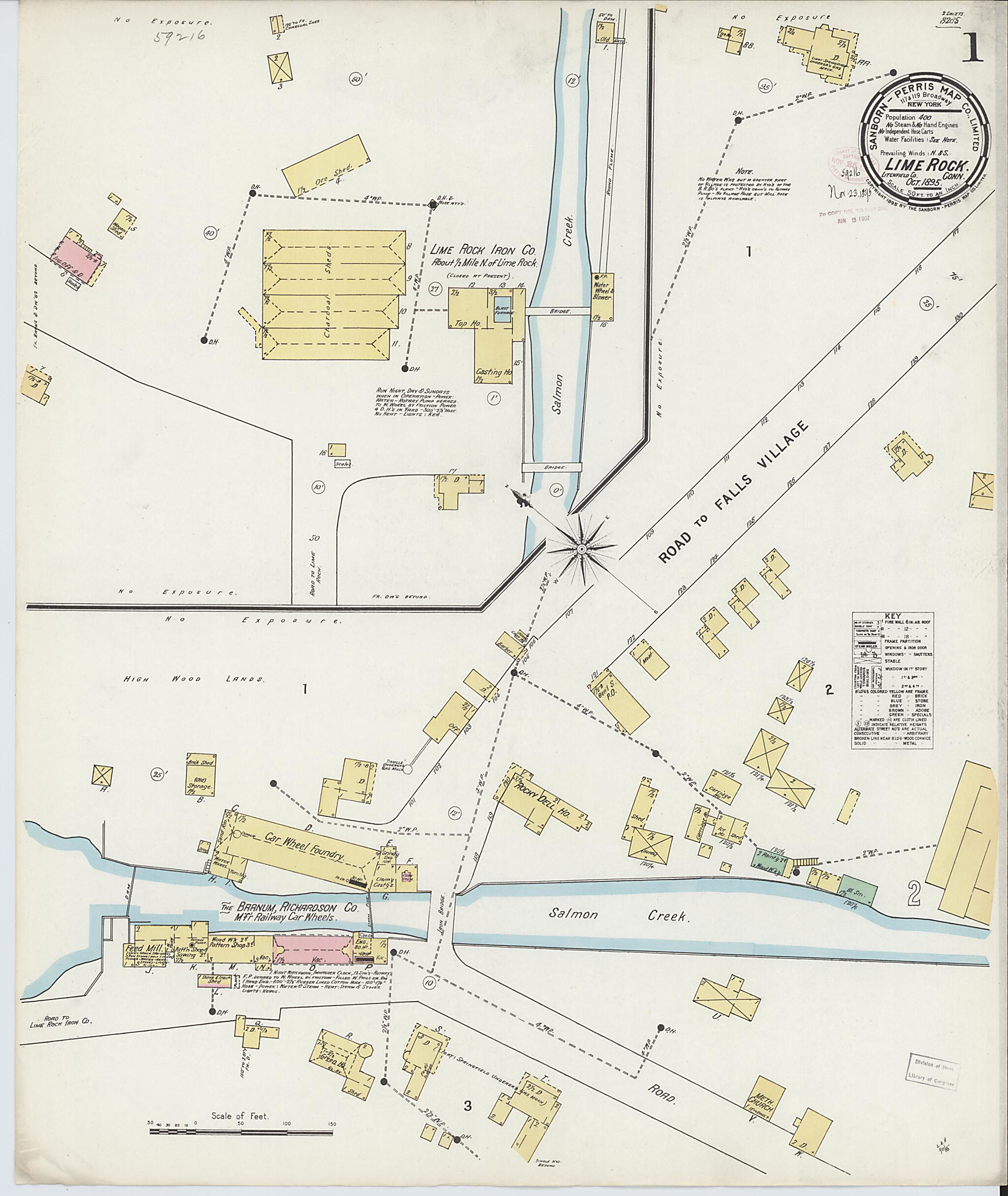 This old map of Lime Rock, Litchfield County, Connecticut was created by Sanborn Map Company in 1895