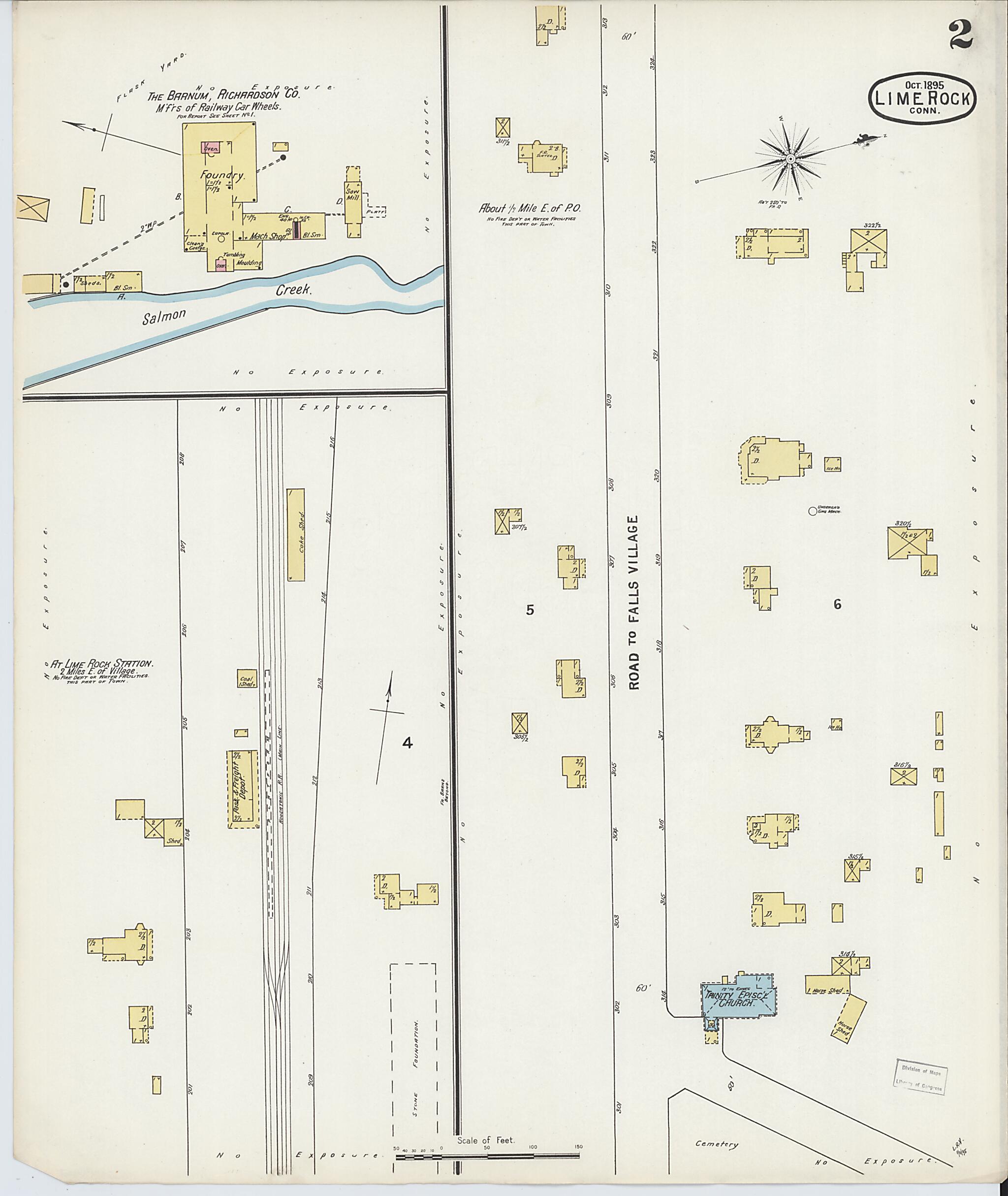 This old map of Lime Rock, Litchfield County, Connecticut was created by Sanborn Map Company in 1895