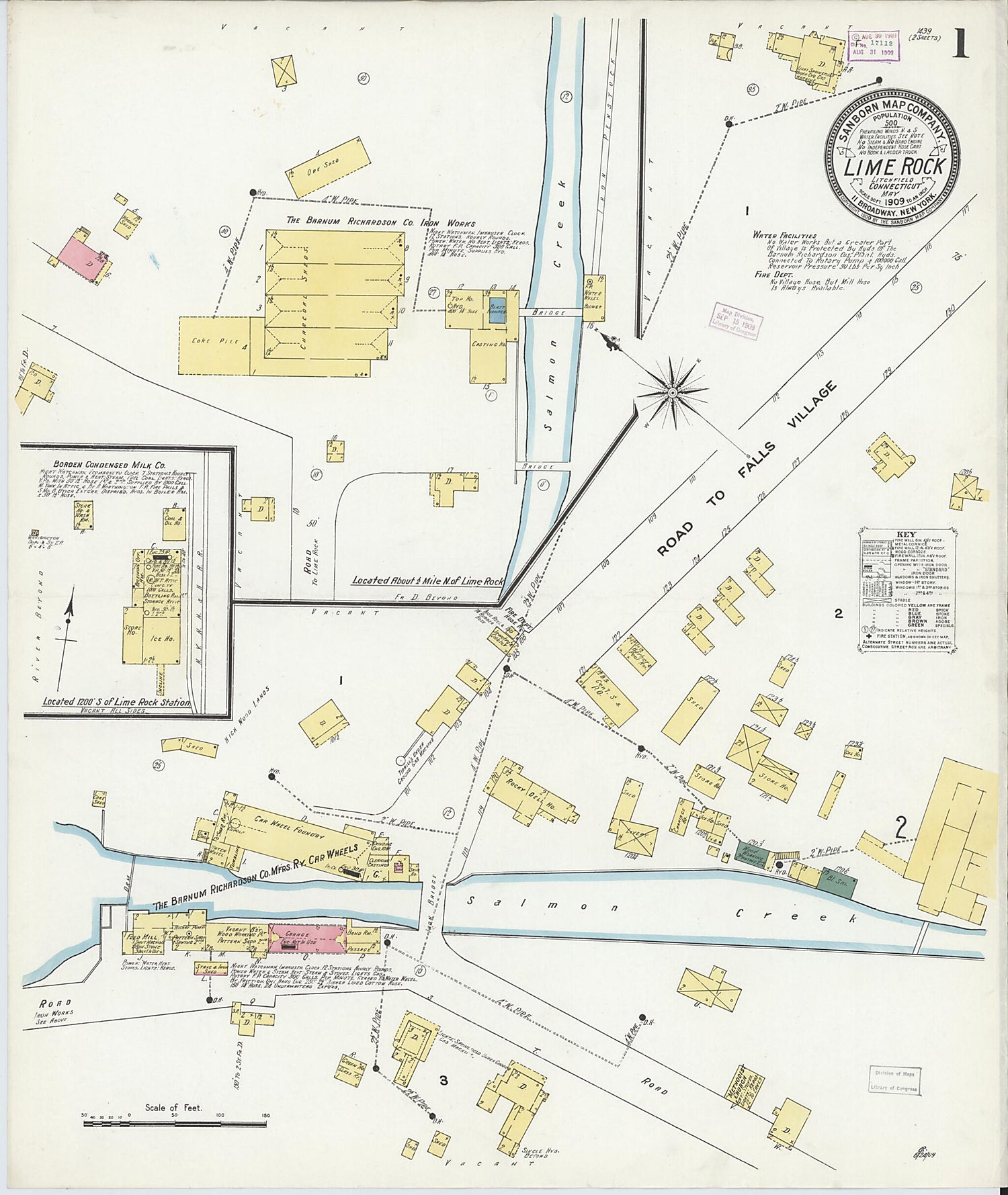 This old map of Lime Rock, Litchfield County, Connecticut was created by Sanborn Map Company in 1909