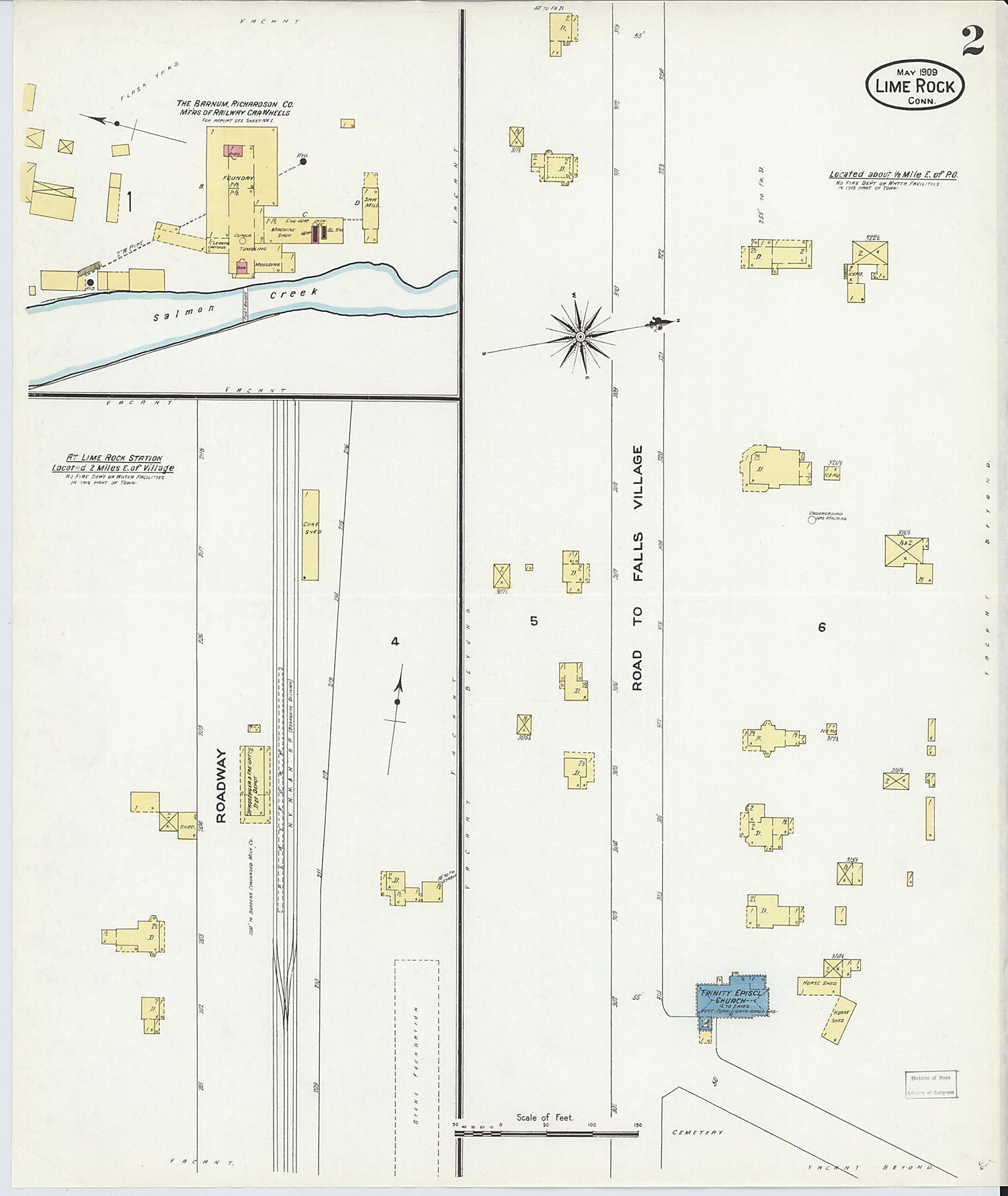 This old map of Lime Rock, Litchfield County, Connecticut was created by Sanborn Map Company in 1909