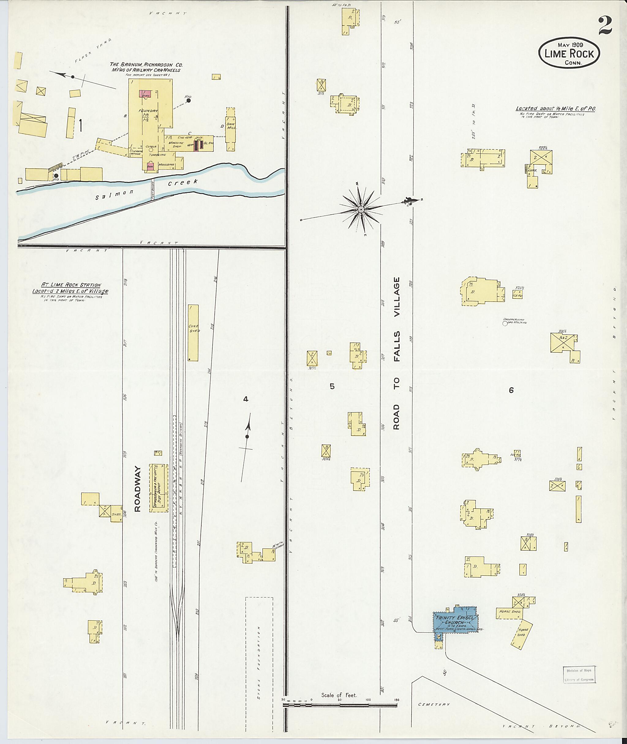 This old map of Lime Rock, Litchfield County, Connecticut was created by Sanborn Map Company in 1909