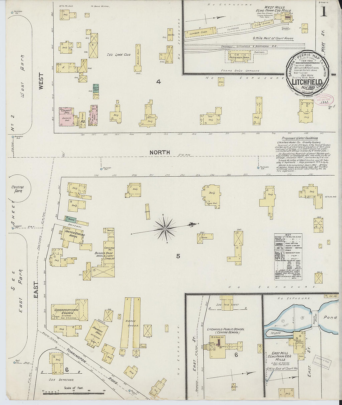 This old map of Litchfield, Litchfield County, Connecticut was created by Sanborn Map Company in 1889