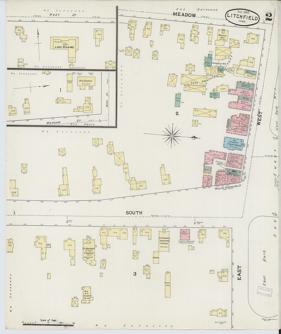 This old map of Litchfield, Litchfield County, Connecticut was created by Sanborn Map Company in 1889