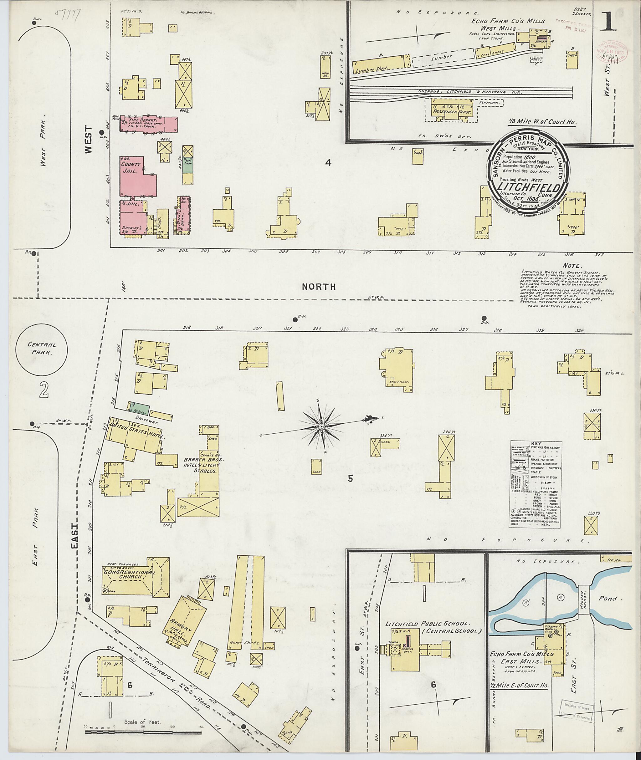 This old map of Litchfield, Litchfield County, Connecticut was created by Sanborn Map Company in 1895