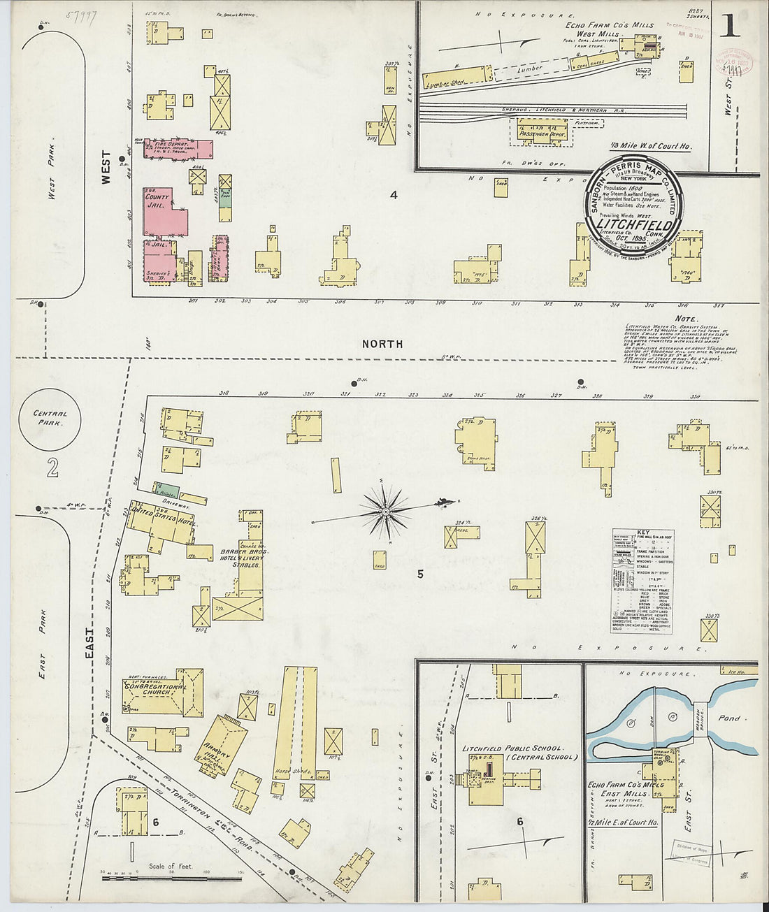 This old map of Litchfield, Litchfield County, Connecticut was created by Sanborn Map Company in 1895