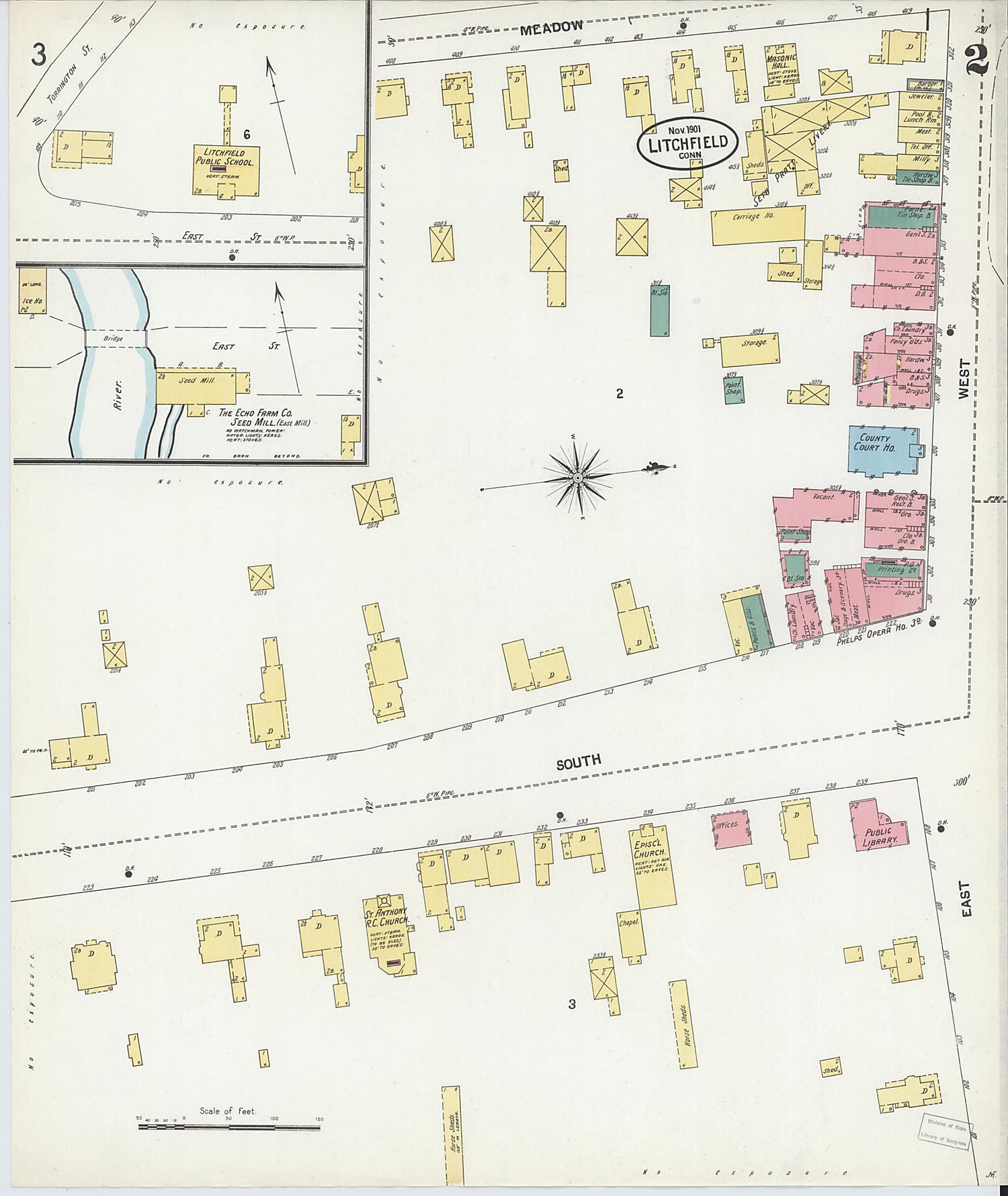 This old map of Litchfield, Litchfield County, Connecticut was created by Sanborn Map Company in 1901