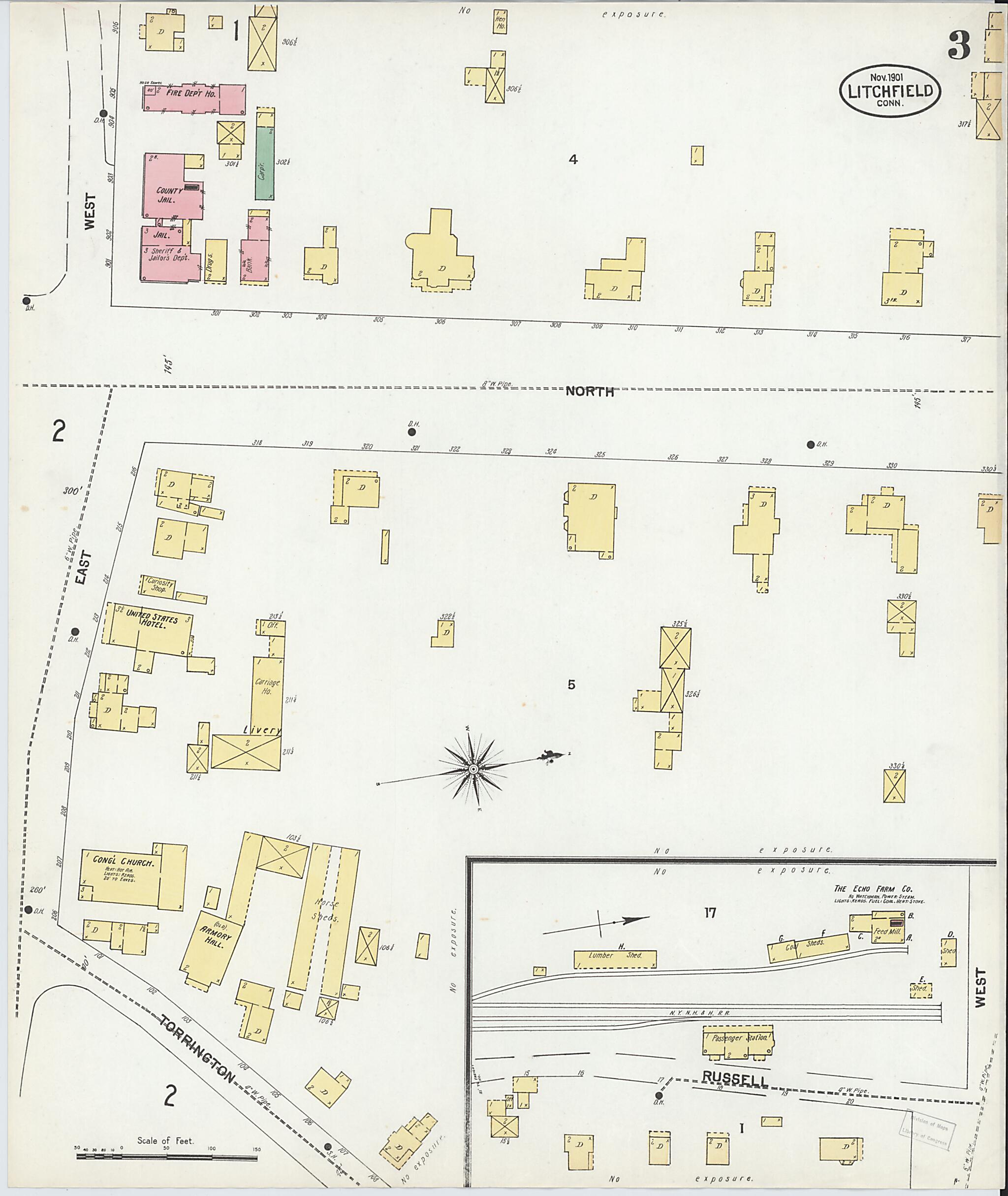This old map of Litchfield, Litchfield County, Connecticut was created by Sanborn Map Company in 1901