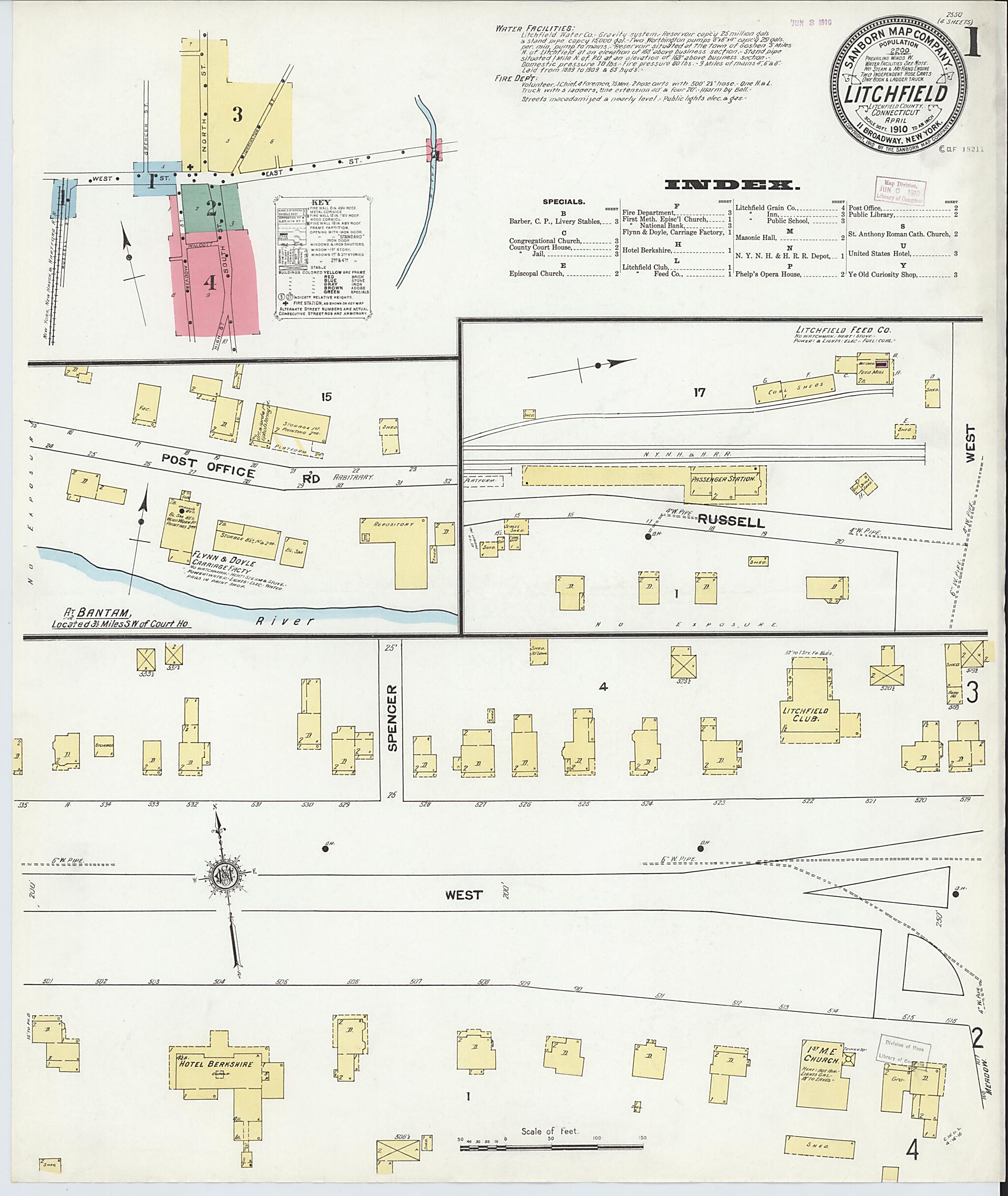 This old map of Litchfield, Litchfield County, Connecticut was created by Sanborn Map Company in 1910