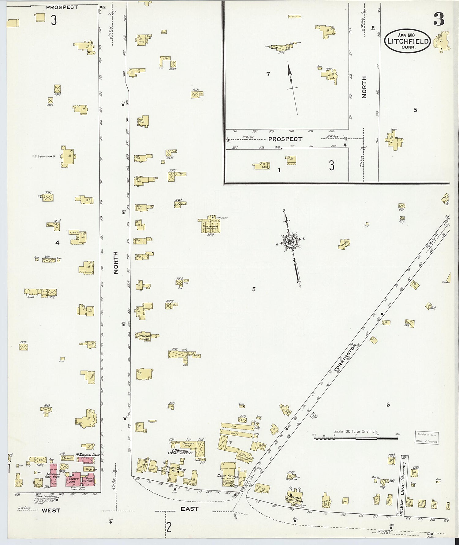 This old map of Litchfield, Litchfield County, Connecticut was created by Sanborn Map Company in 1910