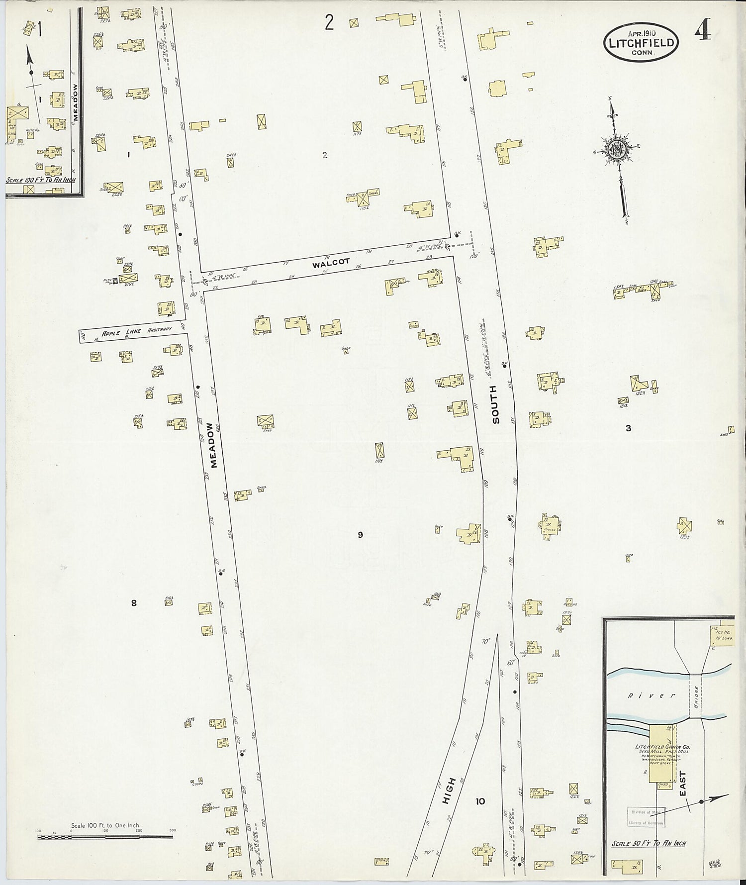 This old map of Litchfield, Litchfield County, Connecticut was created by Sanborn Map Company in 1910