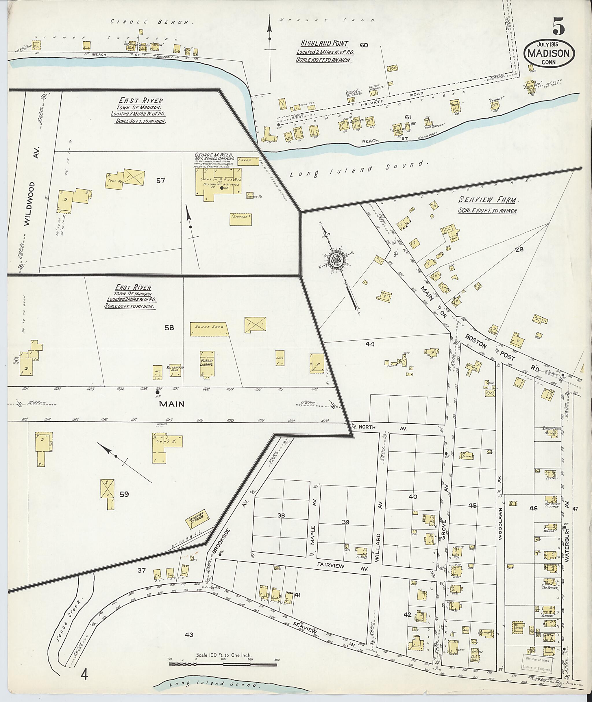 This old map of Madison, New Haven County, Connecticut was created by Sanborn Map Company in 1915