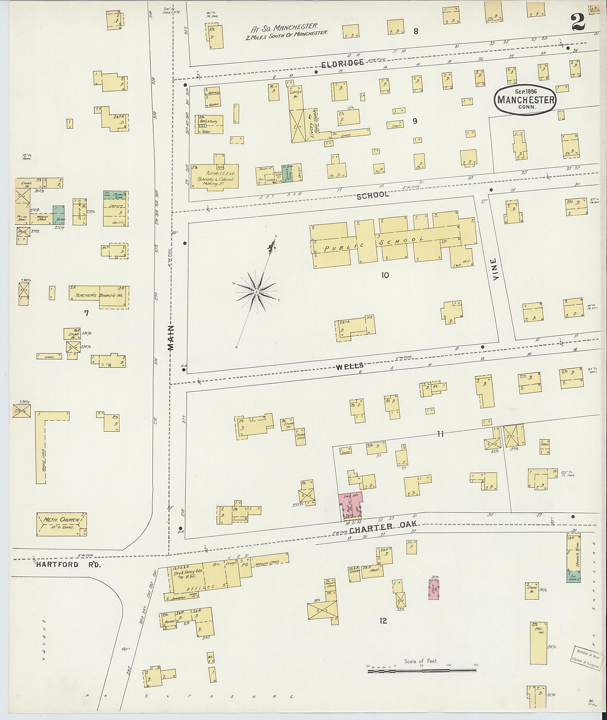 This old map of Manchester, Hartford County, Connecticut was created by Sanborn Map Company in 1896