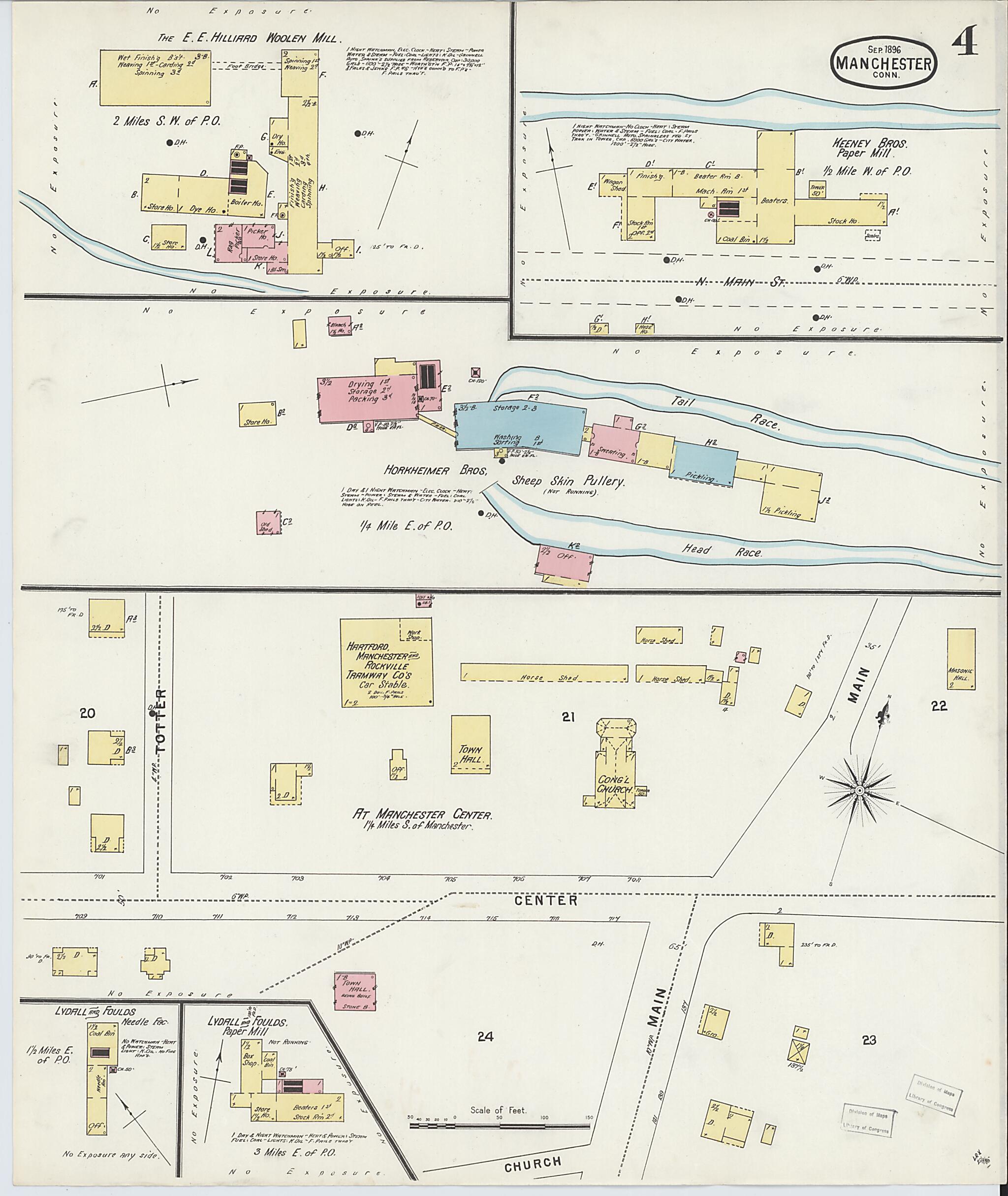 This old map of Manchester, Hartford County, Connecticut was created by Sanborn Map Company in 1896