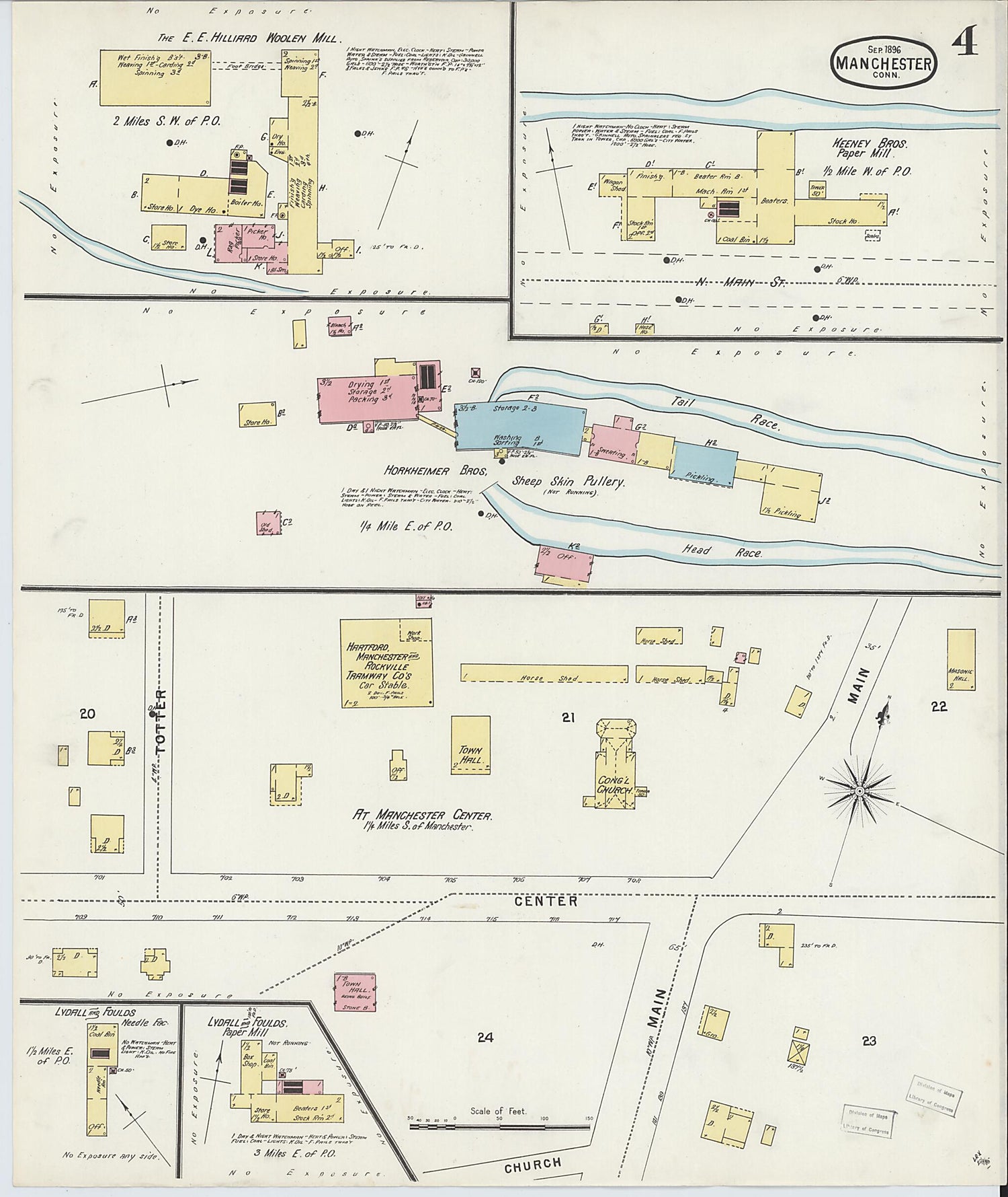 This old map of Manchester, Hartford County, Connecticut was created by Sanborn Map Company in 1896