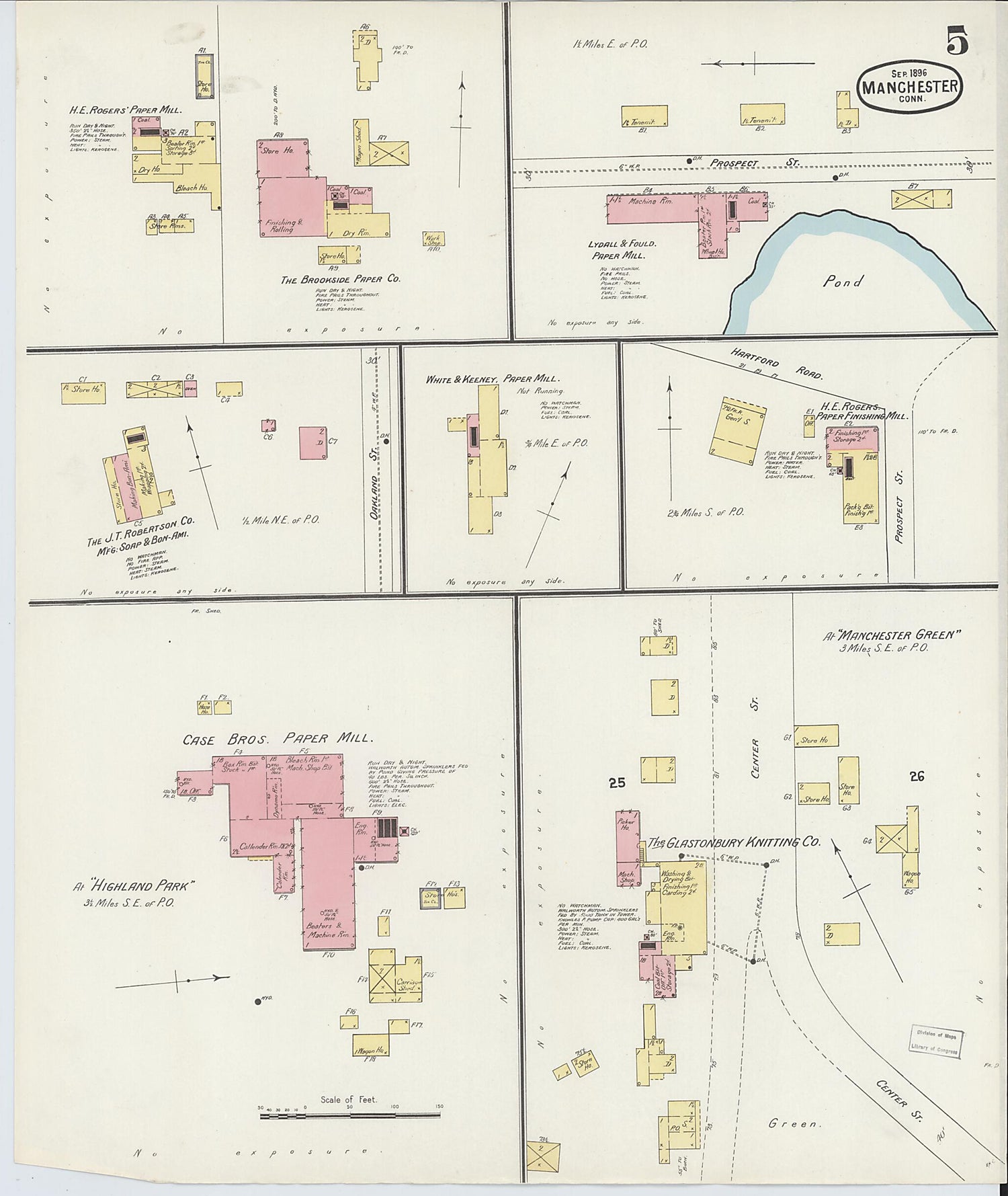 This old map of Manchester, Hartford County, Connecticut was created by Sanborn Map Company in 1896