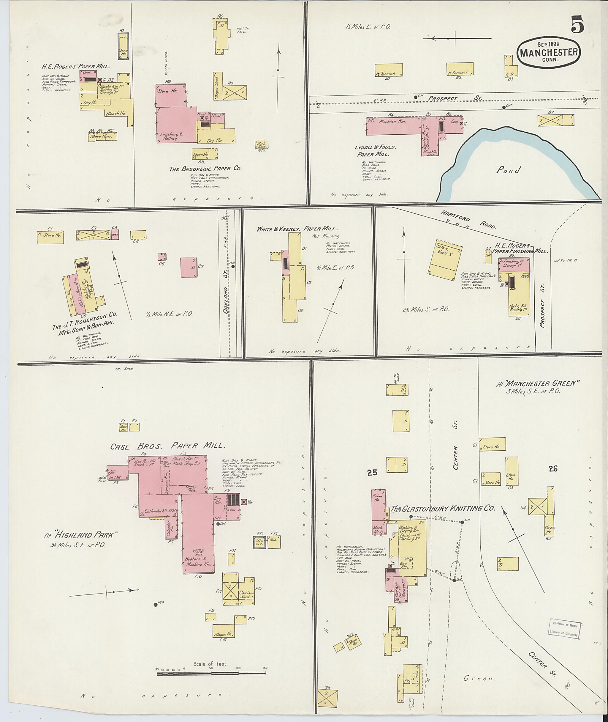 This old map of Manchester, Hartford County, Connecticut was created by Sanborn Map Company in 1896