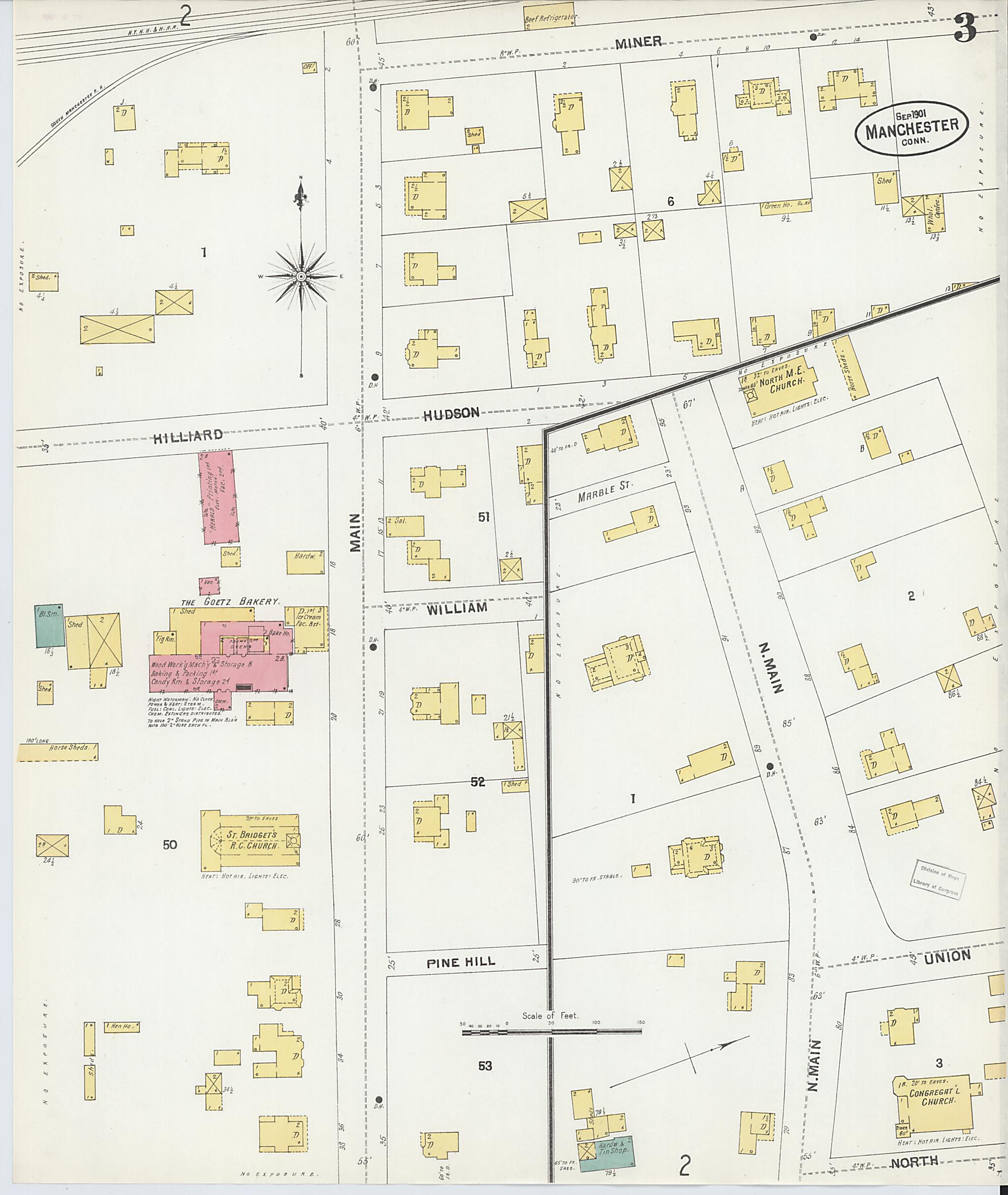 This old map of Manchester, Hartford County, Connecticut was created by Sanborn Map Company in 1901
