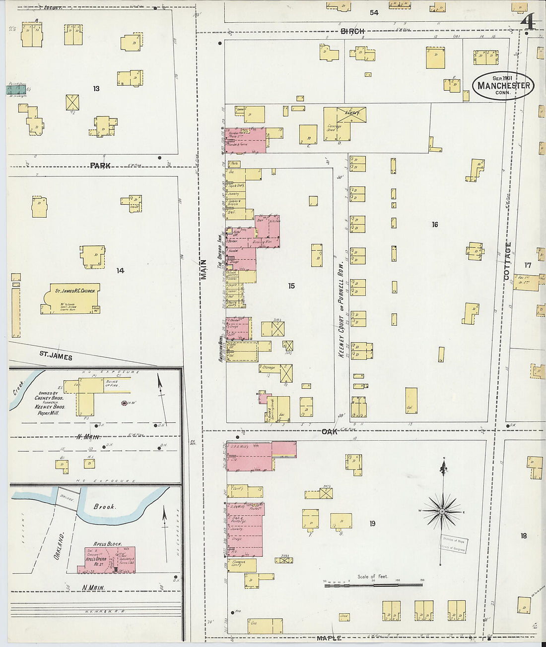 This old map of Manchester, Hartford County, Connecticut was created by Sanborn Map Company in 1901