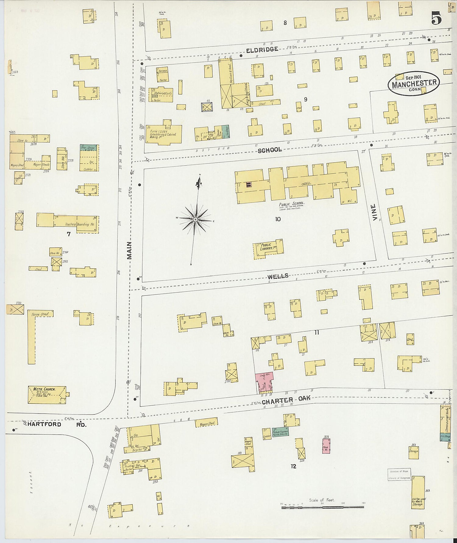 This old map of Manchester, Hartford County, Connecticut was created by Sanborn Map Company in 1901