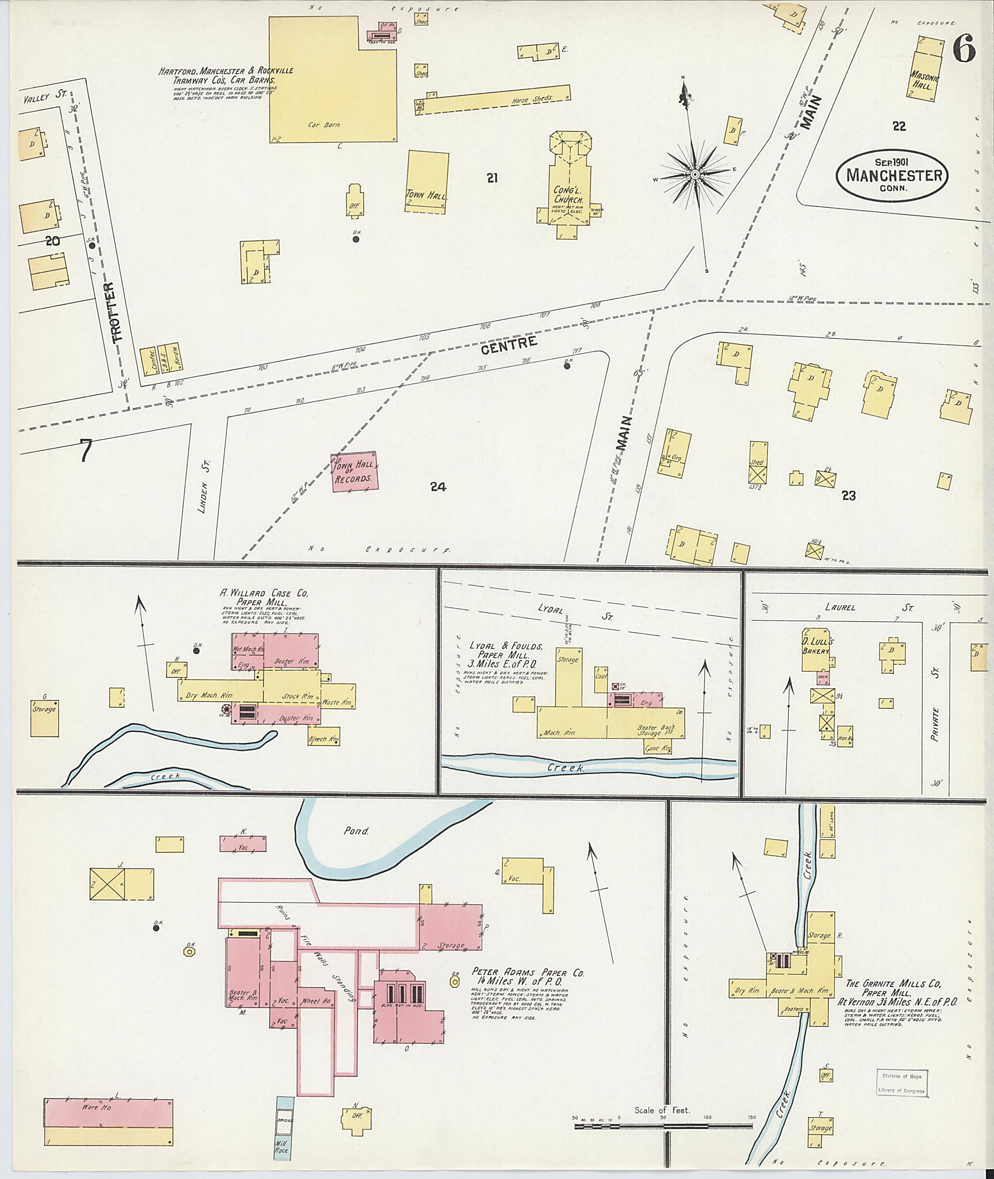 This old map of Manchester, Hartford County, Connecticut was created by Sanborn Map Company in 1901