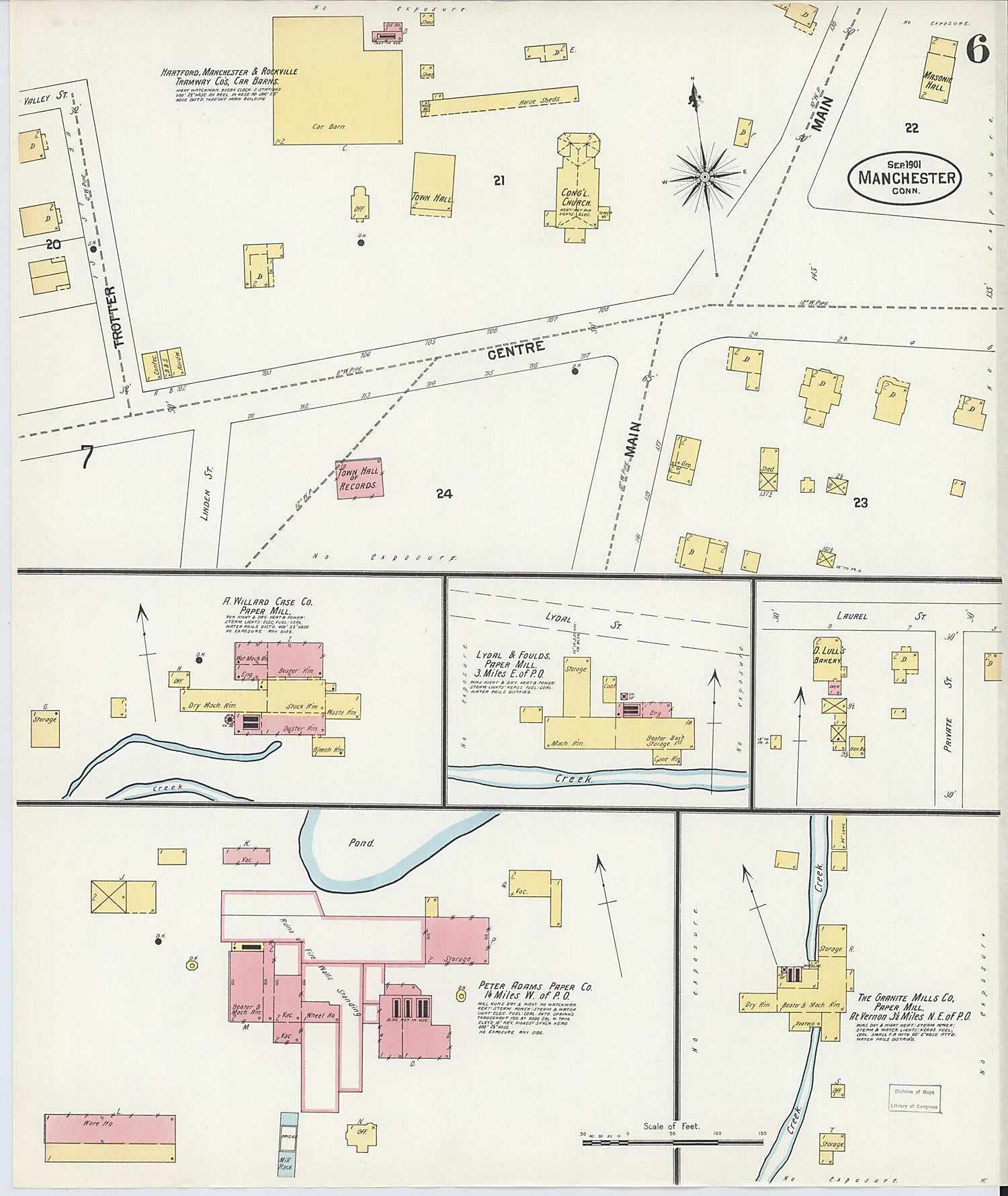 This old map of Manchester, Hartford County, Connecticut was created by Sanborn Map Company in 1901