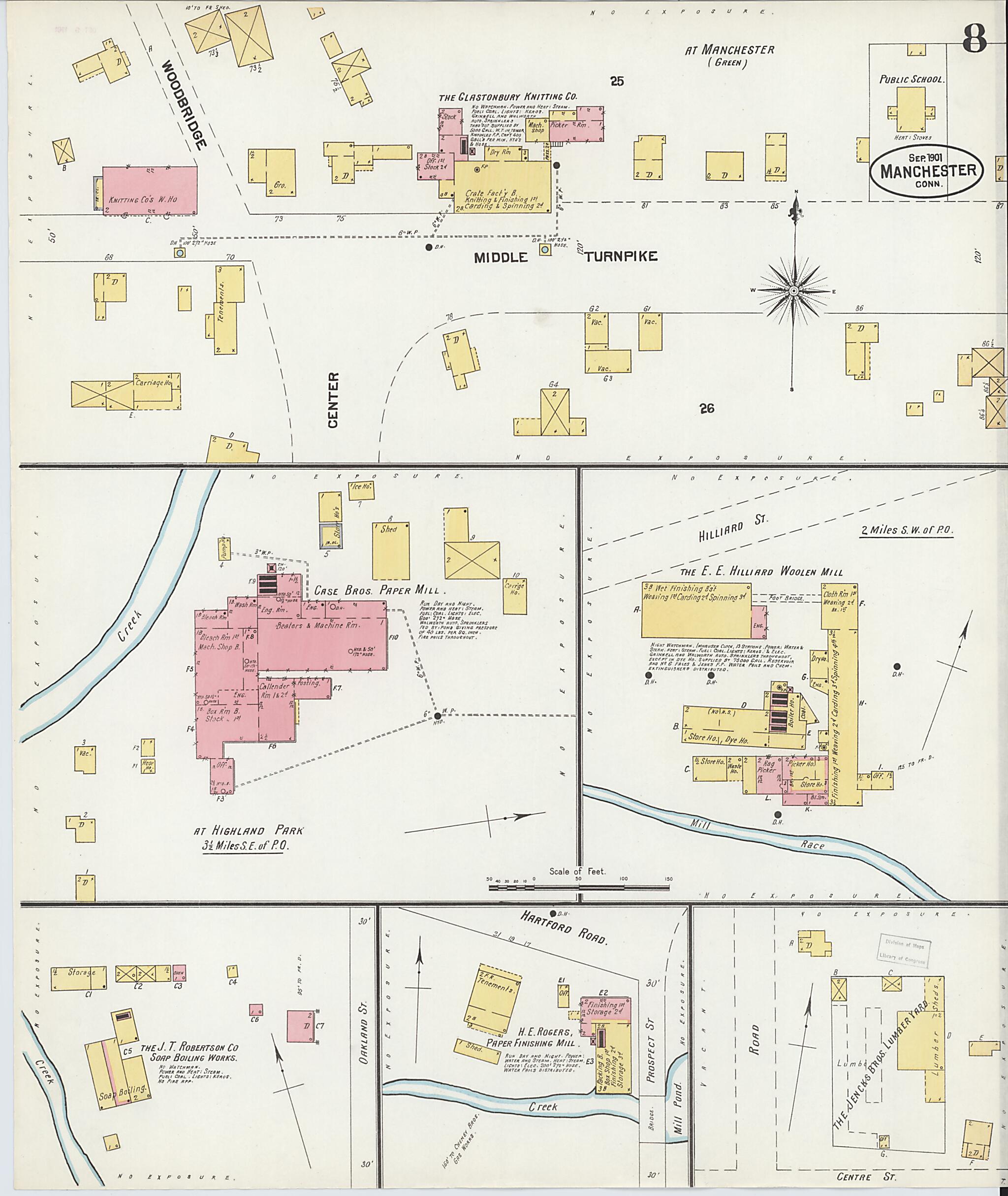This old map of Manchester, Hartford County, Connecticut was created by Sanborn Map Company in 1901