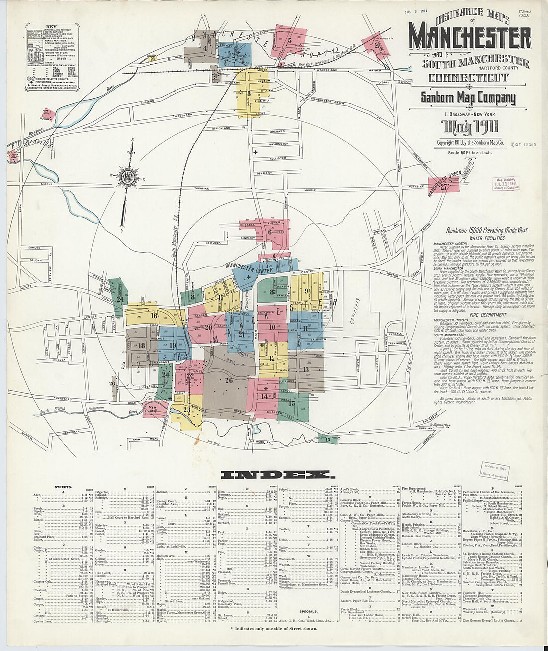 This old map of Manchester, Hartford County, Connecticut was created by Sanborn Map Company in 1911