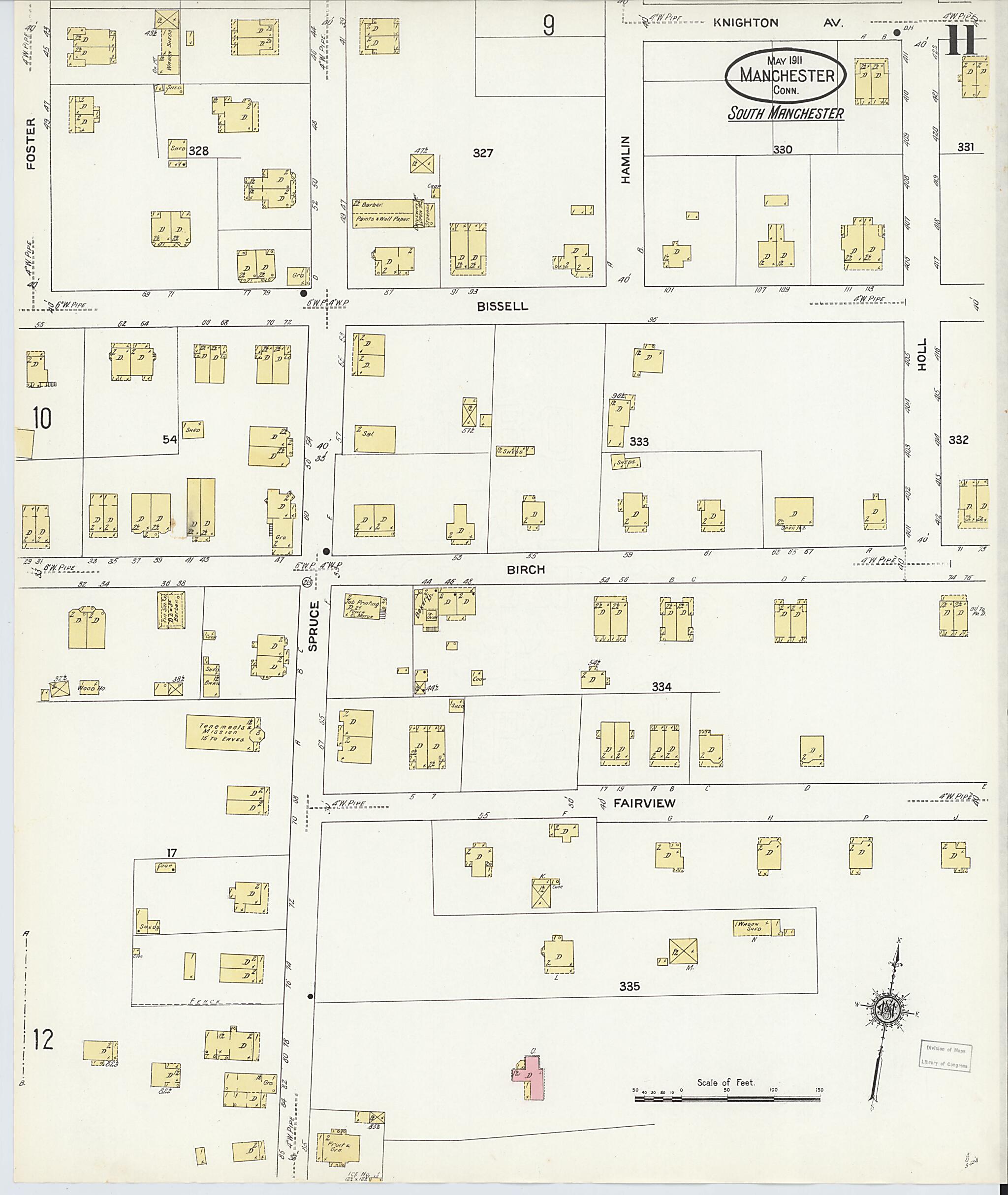 This old map of Manchester, Hartford County, Connecticut was created by Sanborn Map Company in 1911