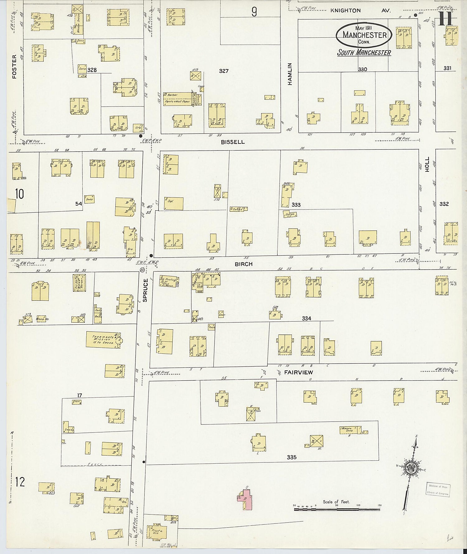 This old map of Manchester, Hartford County, Connecticut was created by Sanborn Map Company in 1911