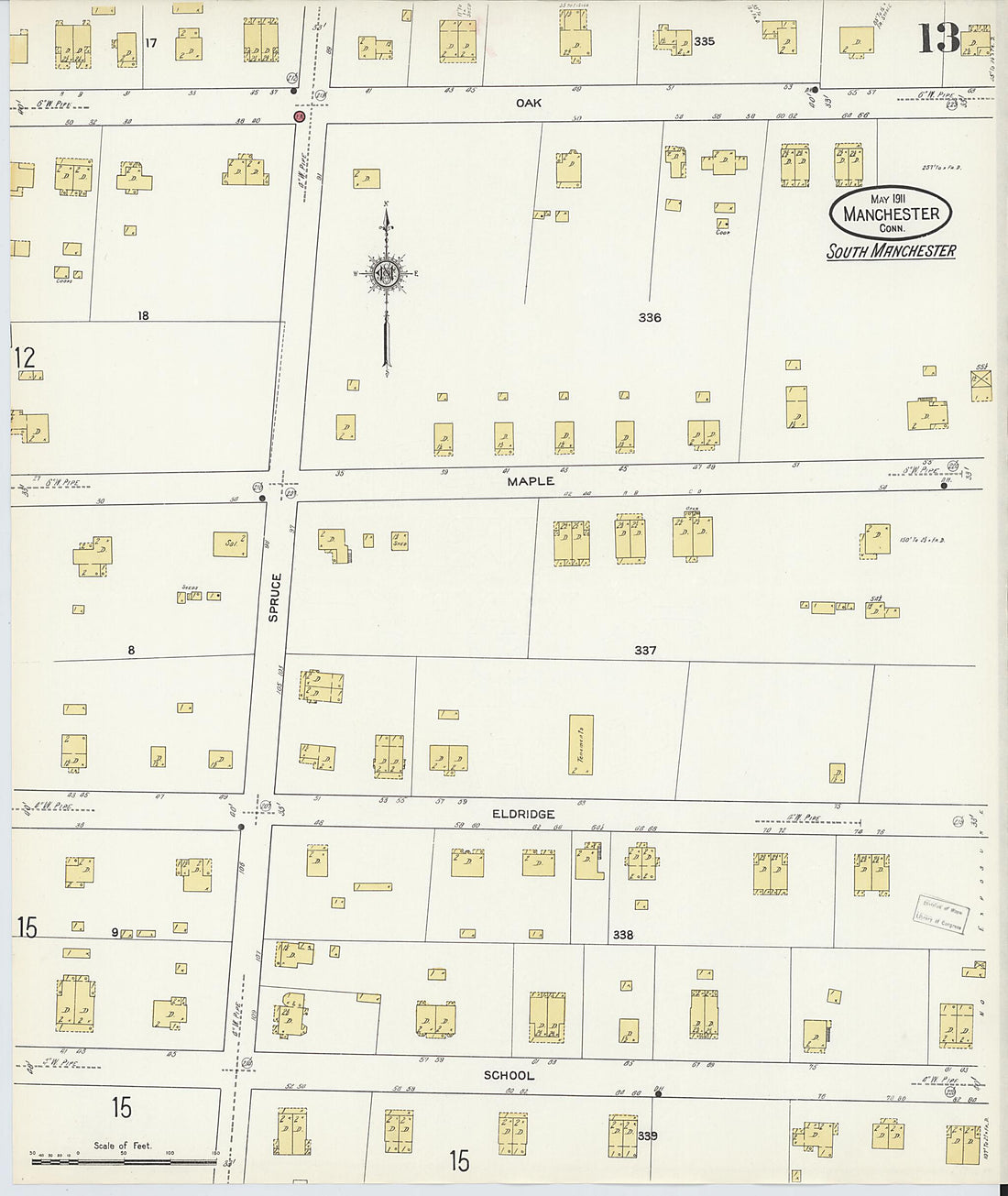 This old map of Manchester, Hartford County, Connecticut was created by Sanborn Map Company in 1911