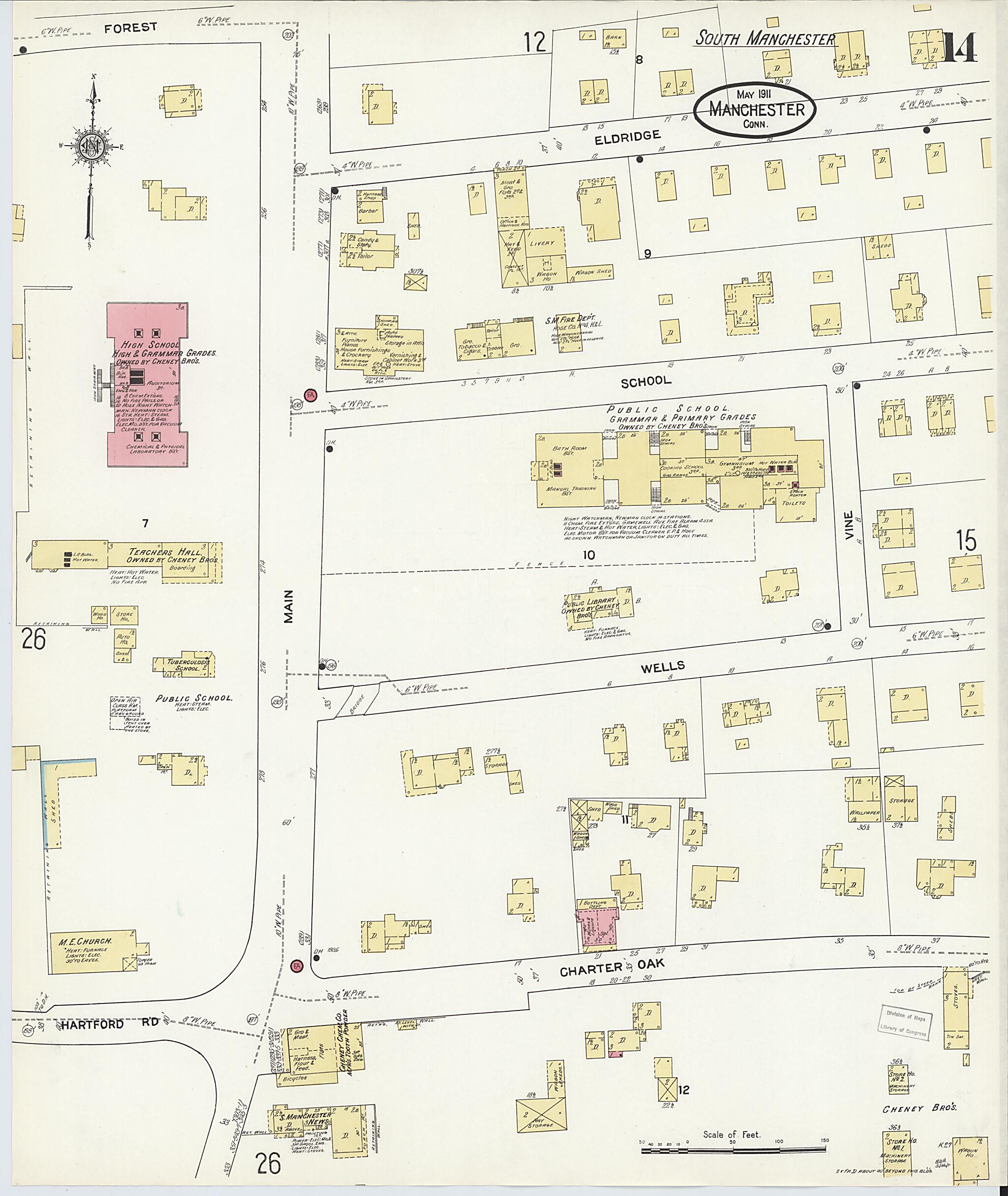 This old map of Manchester, Hartford County, Connecticut was created by Sanborn Map Company in 1911