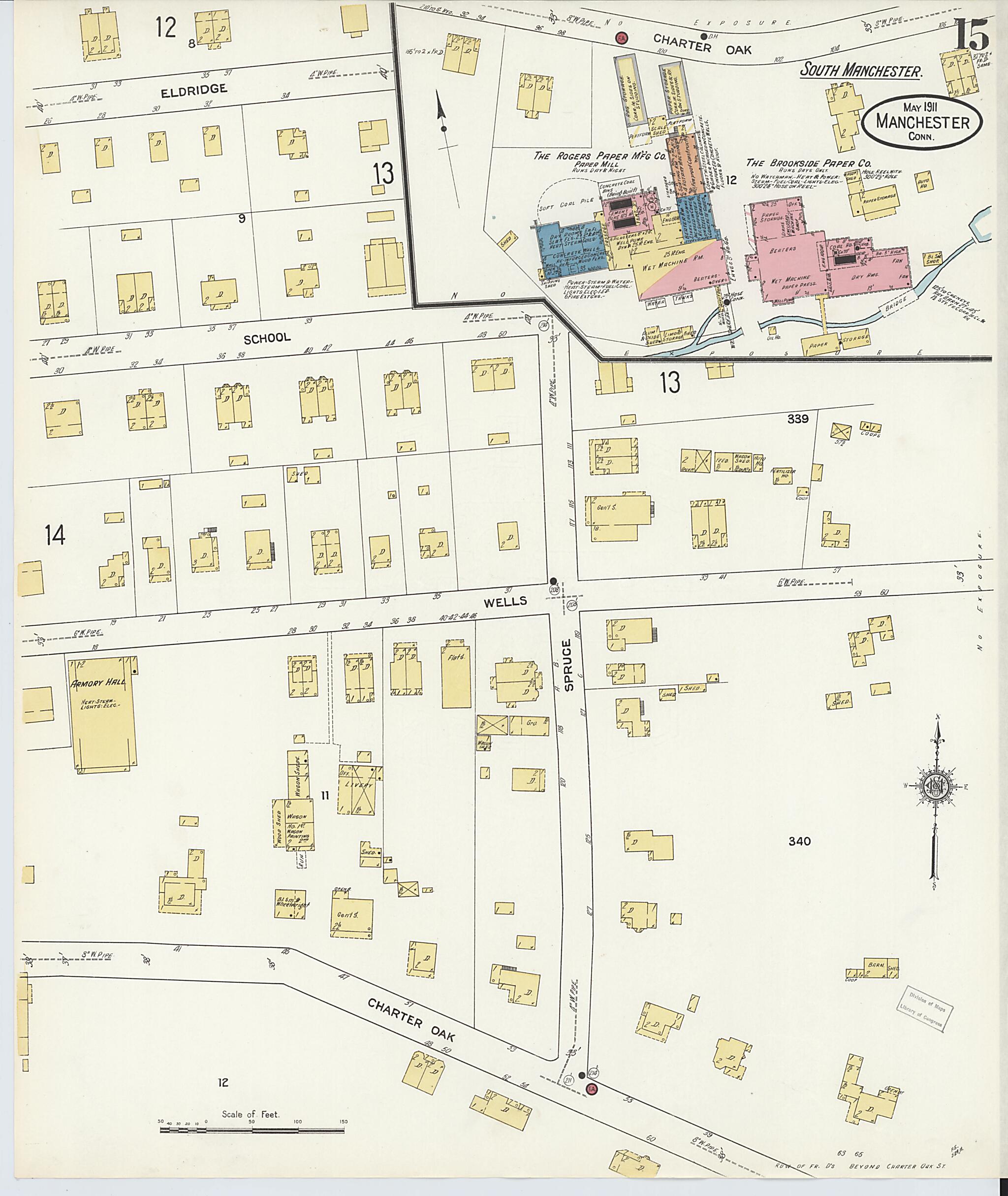 This old map of Manchester, Hartford County, Connecticut was created by Sanborn Map Company in 1911