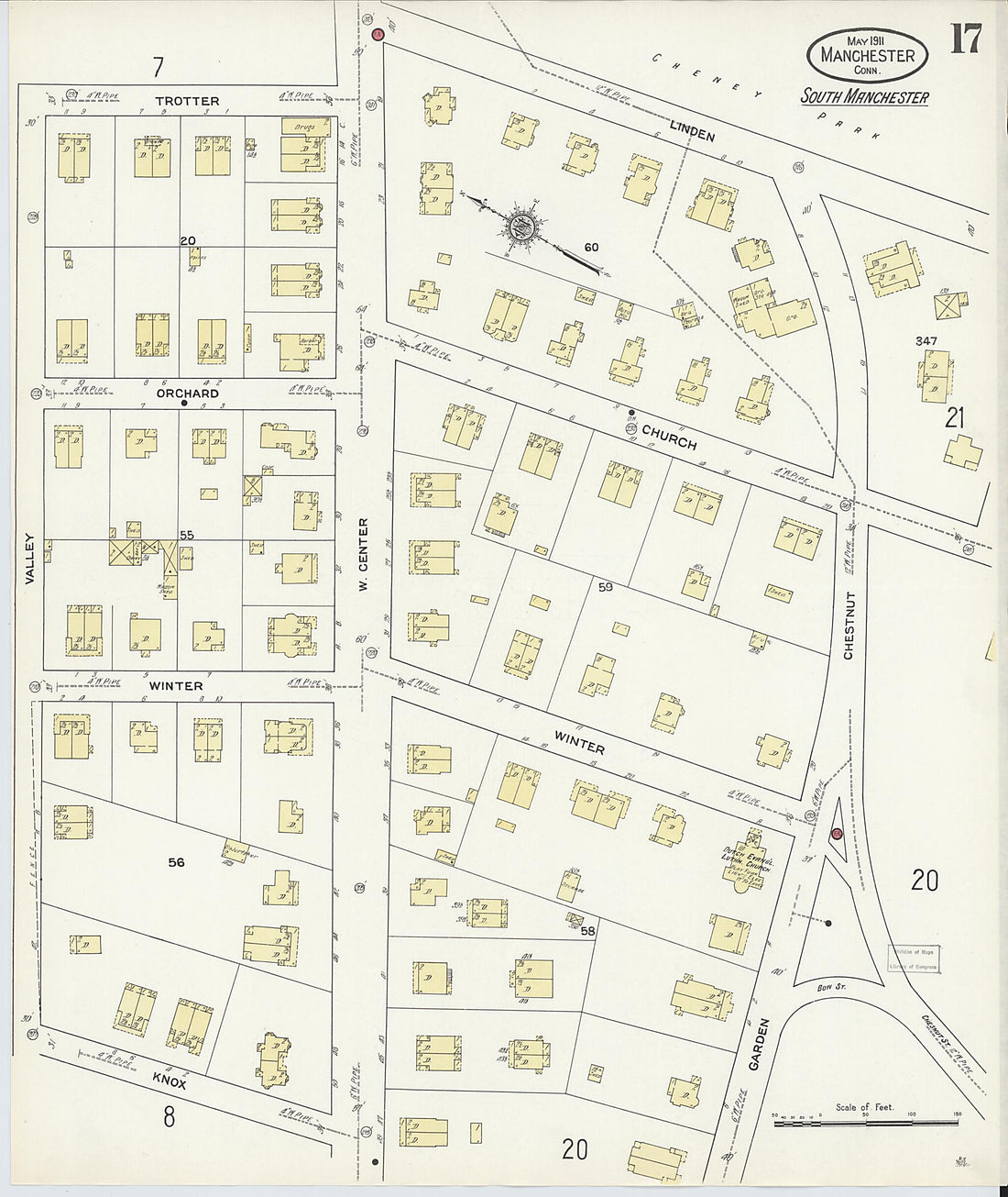 This old map of Manchester, Hartford County, Connecticut was created by Sanborn Map Company in 1911