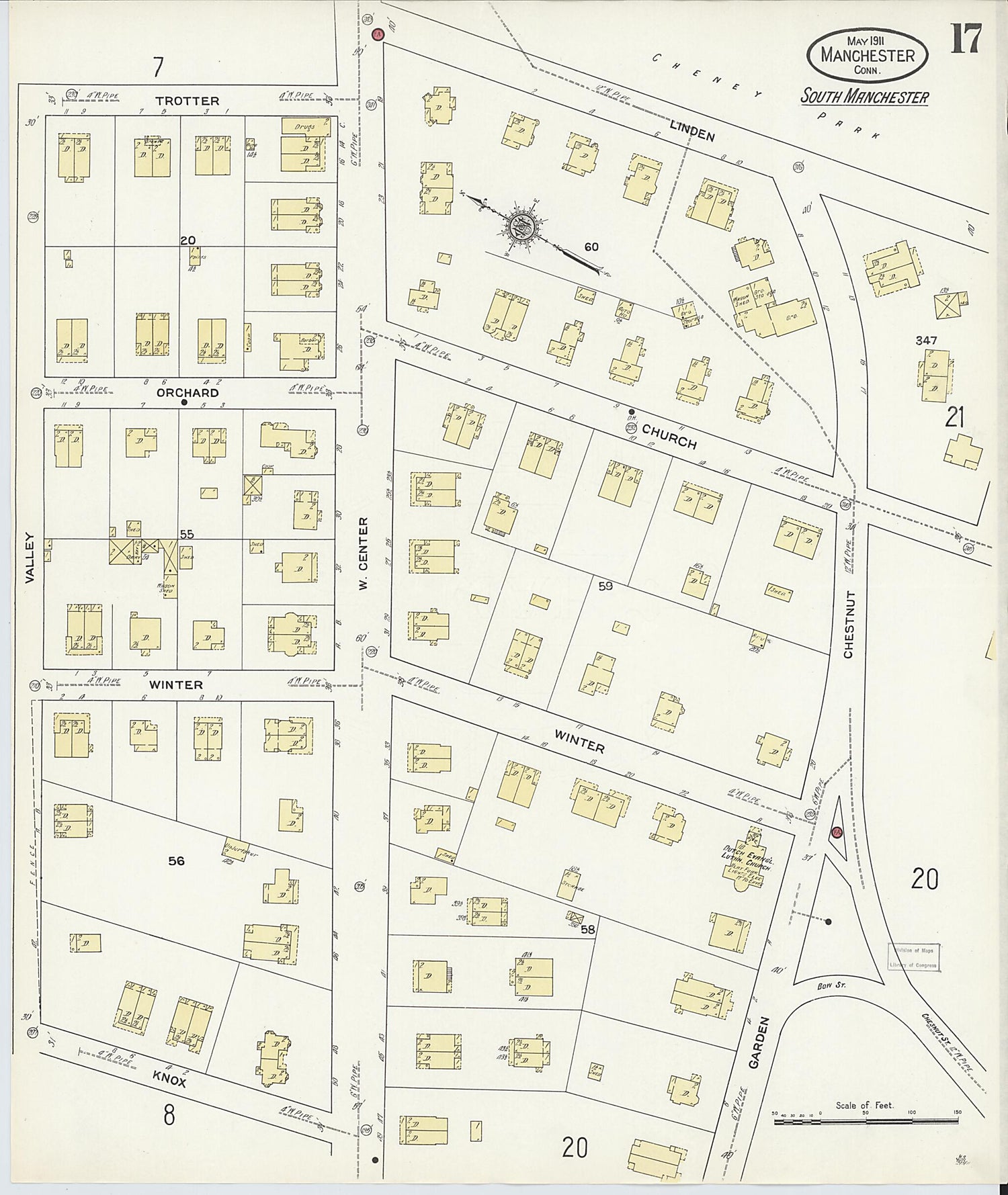 This old map of Manchester, Hartford County, Connecticut was created by Sanborn Map Company in 1911