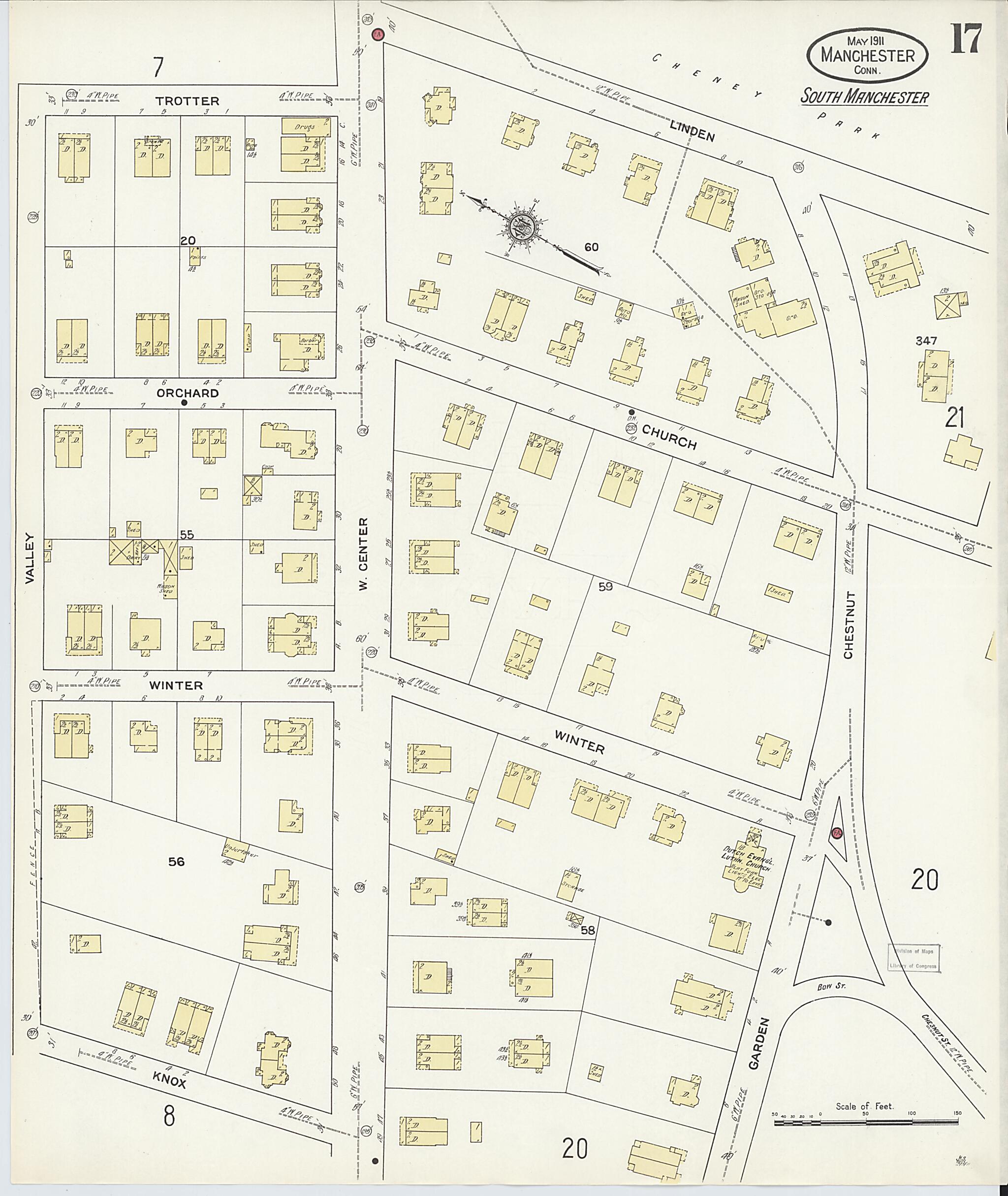 This old map of Manchester, Hartford County, Connecticut was created by Sanborn Map Company in 1911